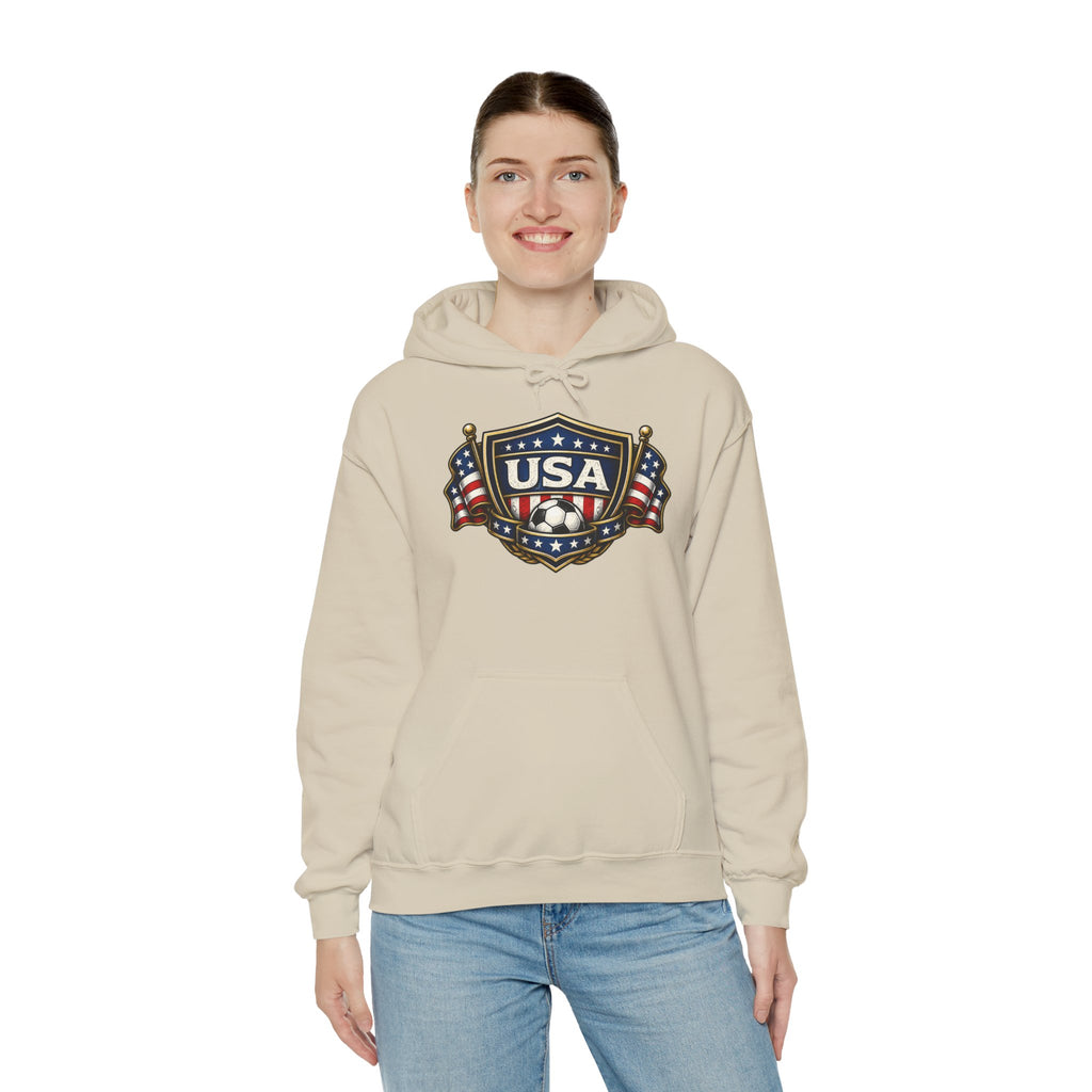 USA Shield Hoodie — American Flag Badge Pullover
