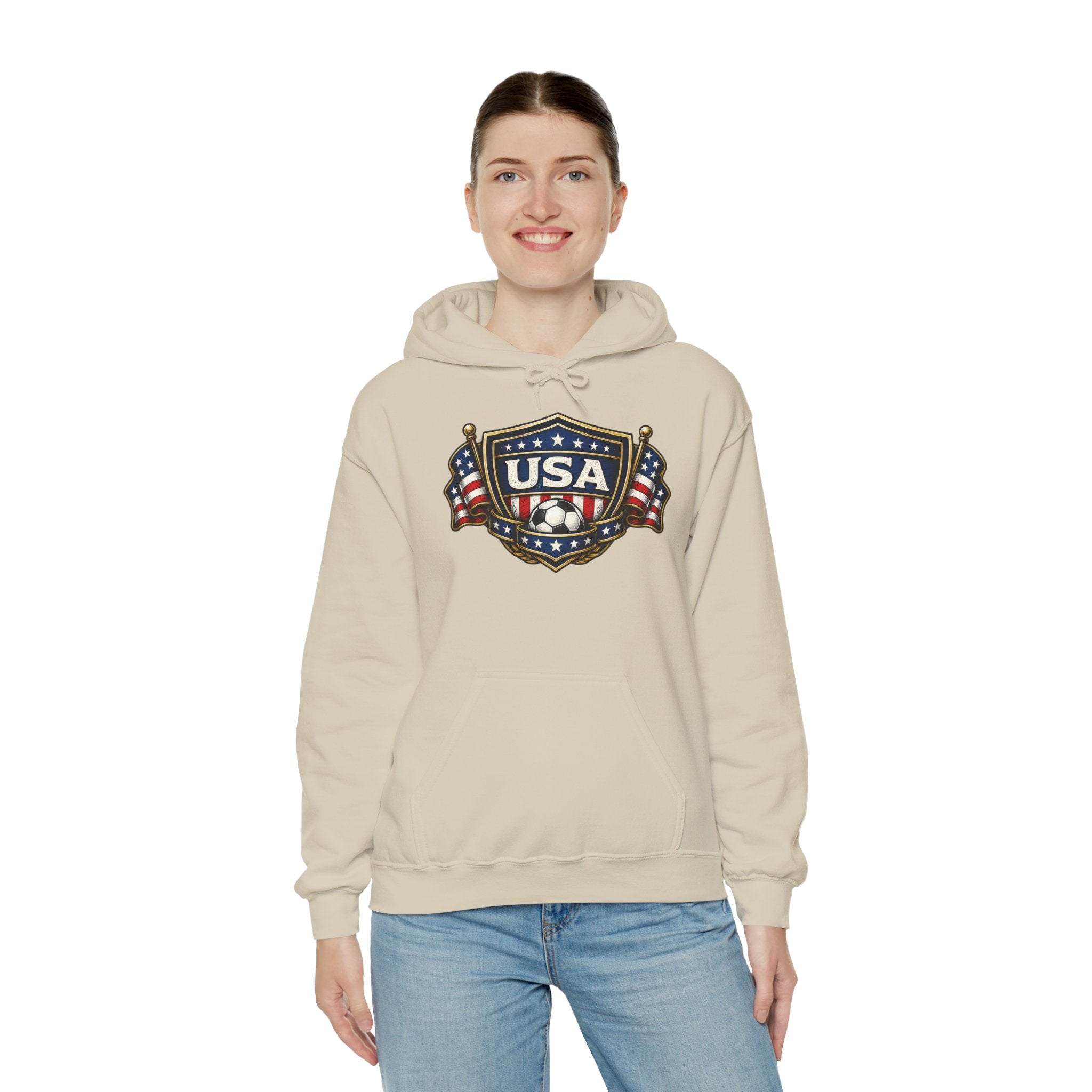 USA Shield Hoodie — American Flag Badge Pullover