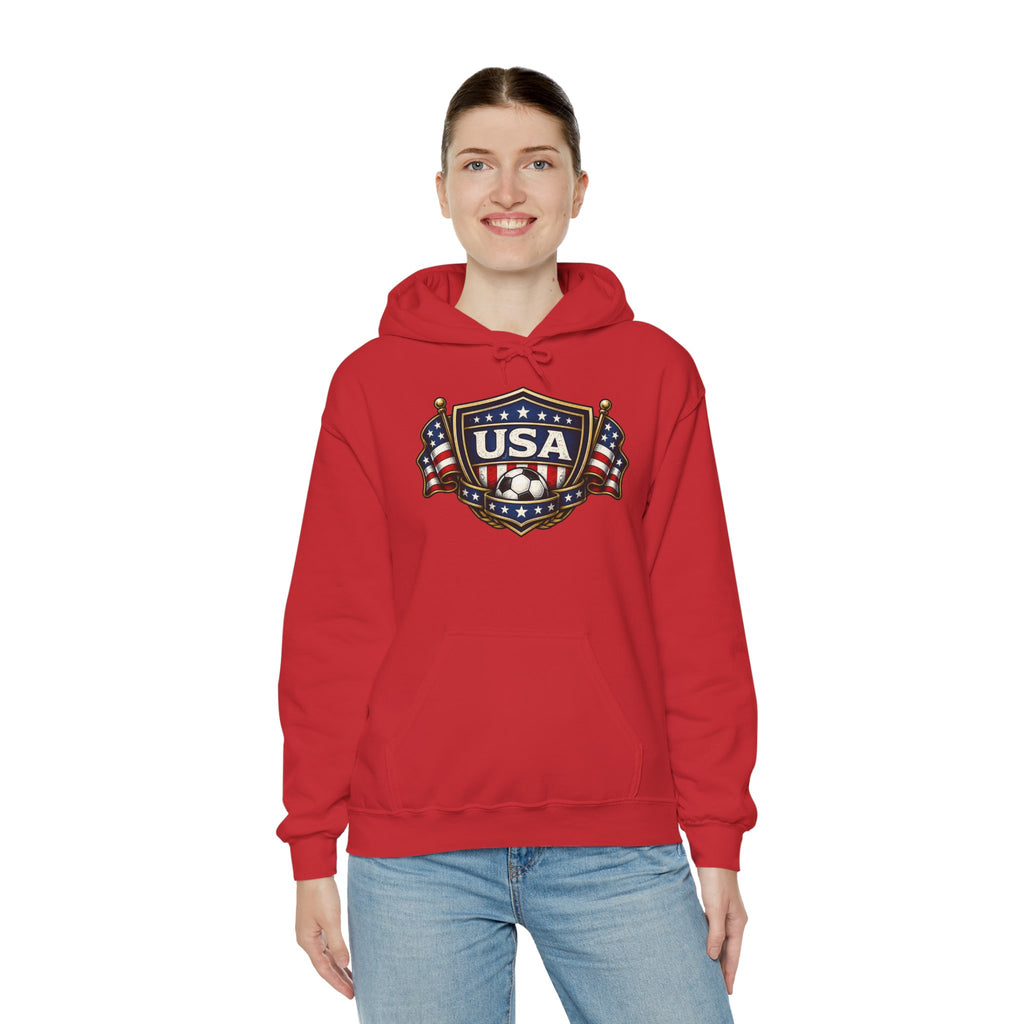 USA Shield Hoodie — American Flag Badge Pullover