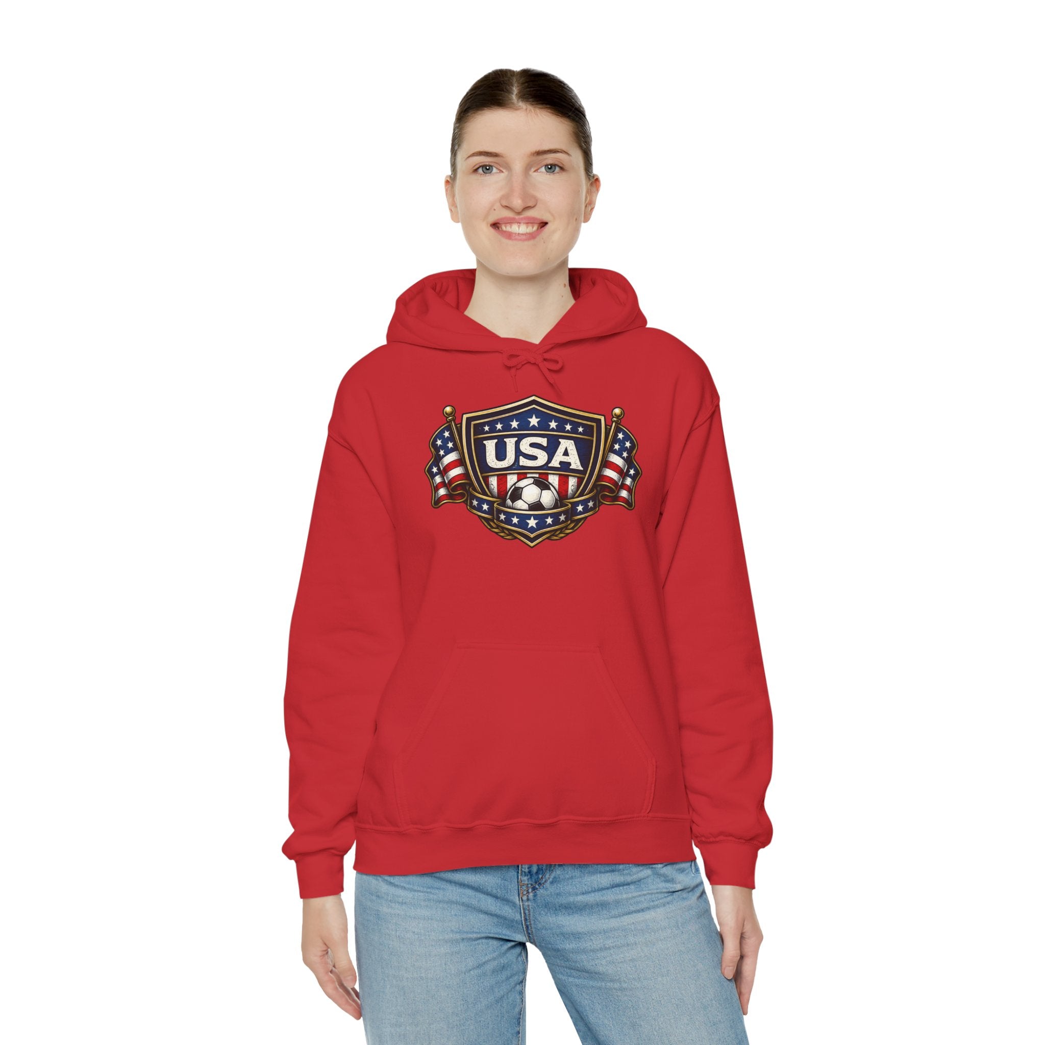 USA Shield Hoodie — American Flag Badge Pullover