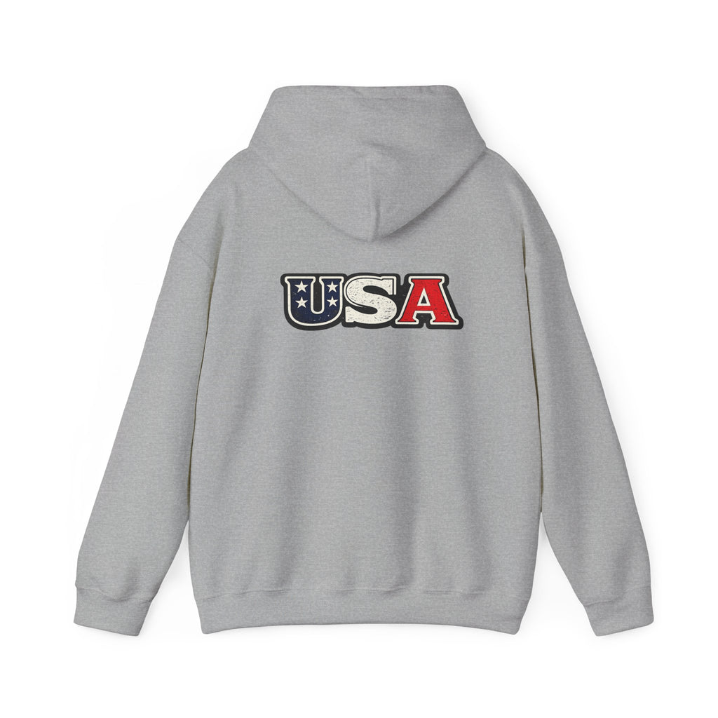 USA Shield Hoodie — American Flag Badge Pullover