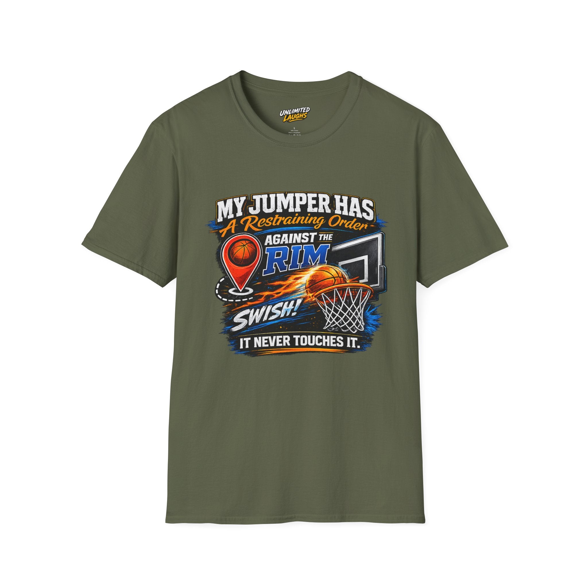 Basketball T‑Shirt — " Restraining Order Against The Rim"