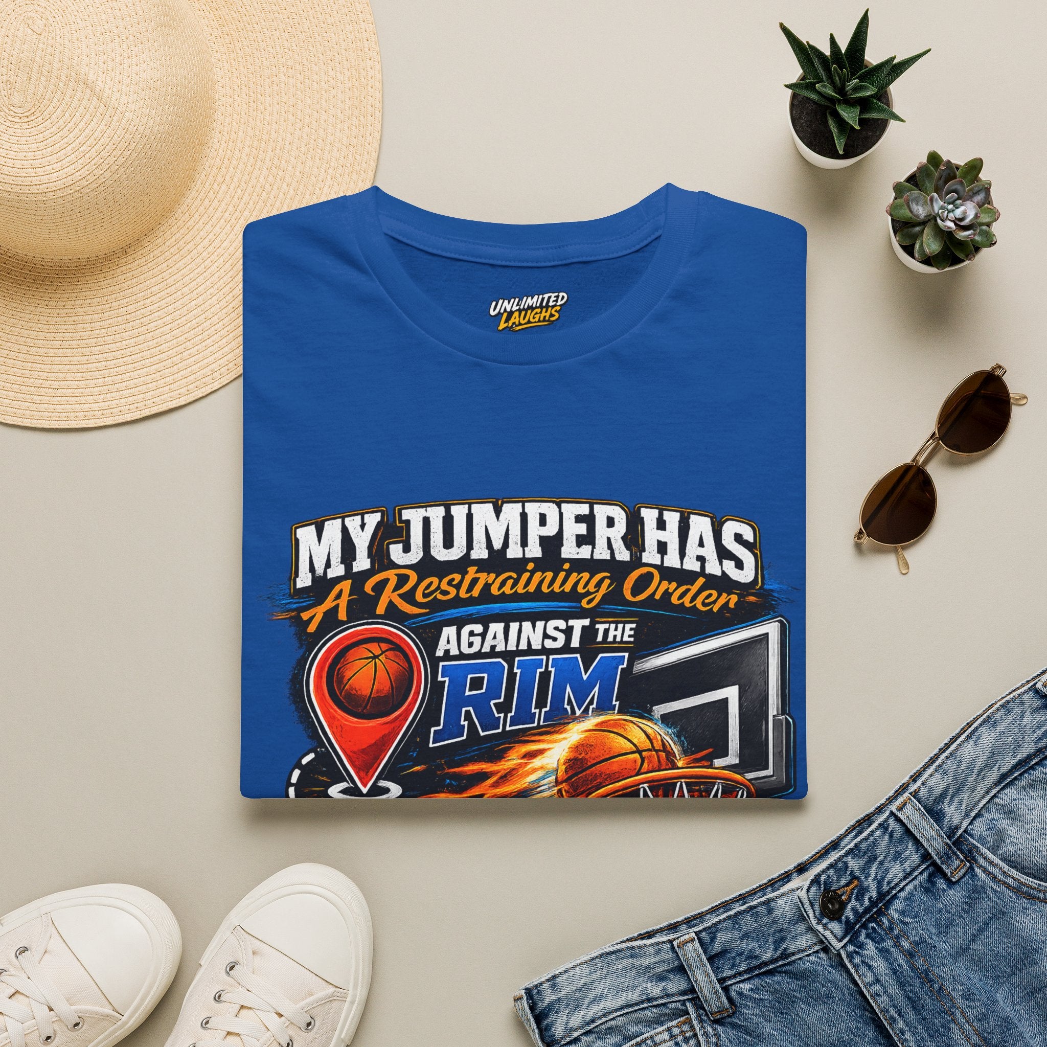 Basketball T‑Shirt — " Restraining Order Against The Rim"