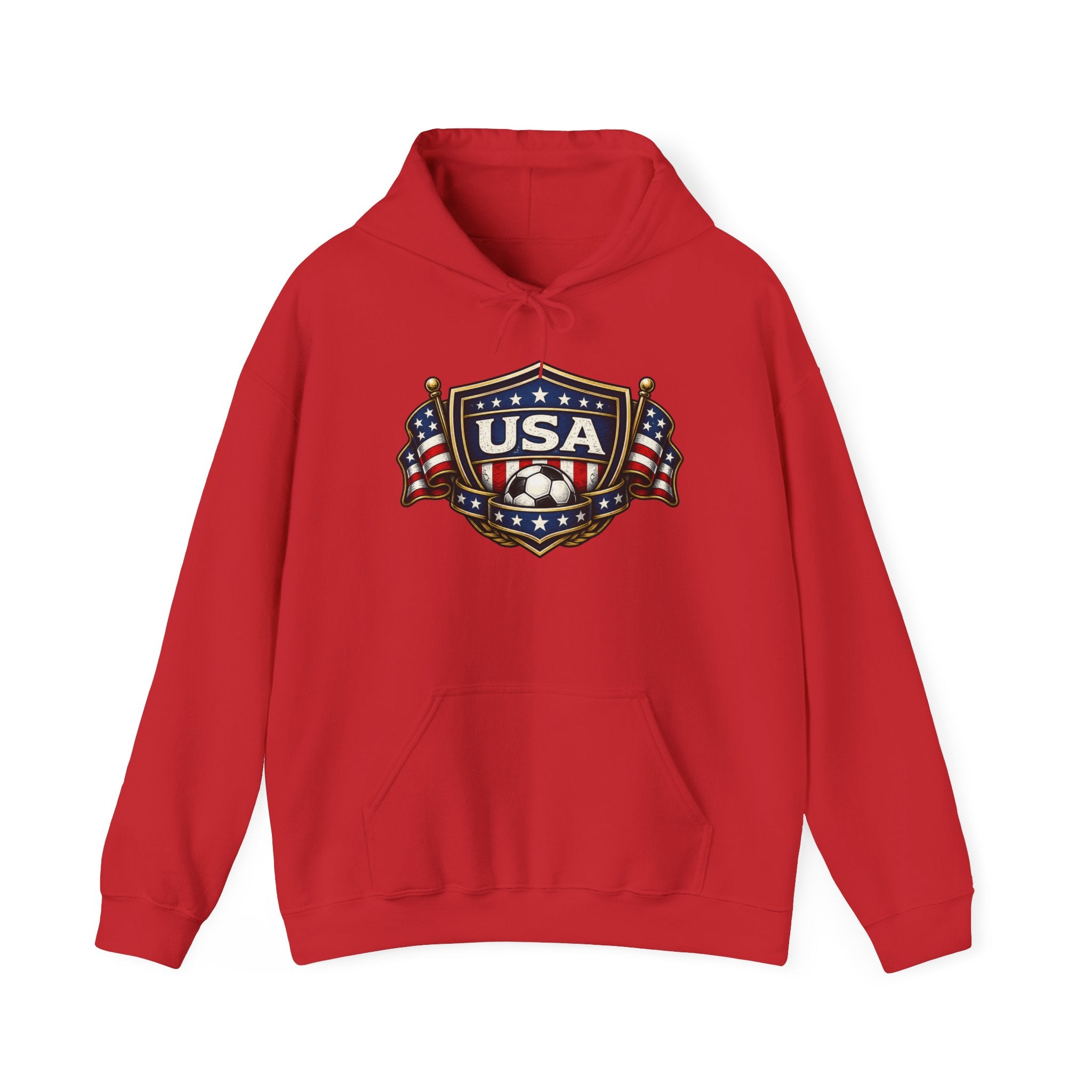 USA Shield Hoodie — American Flag Badge Pullover