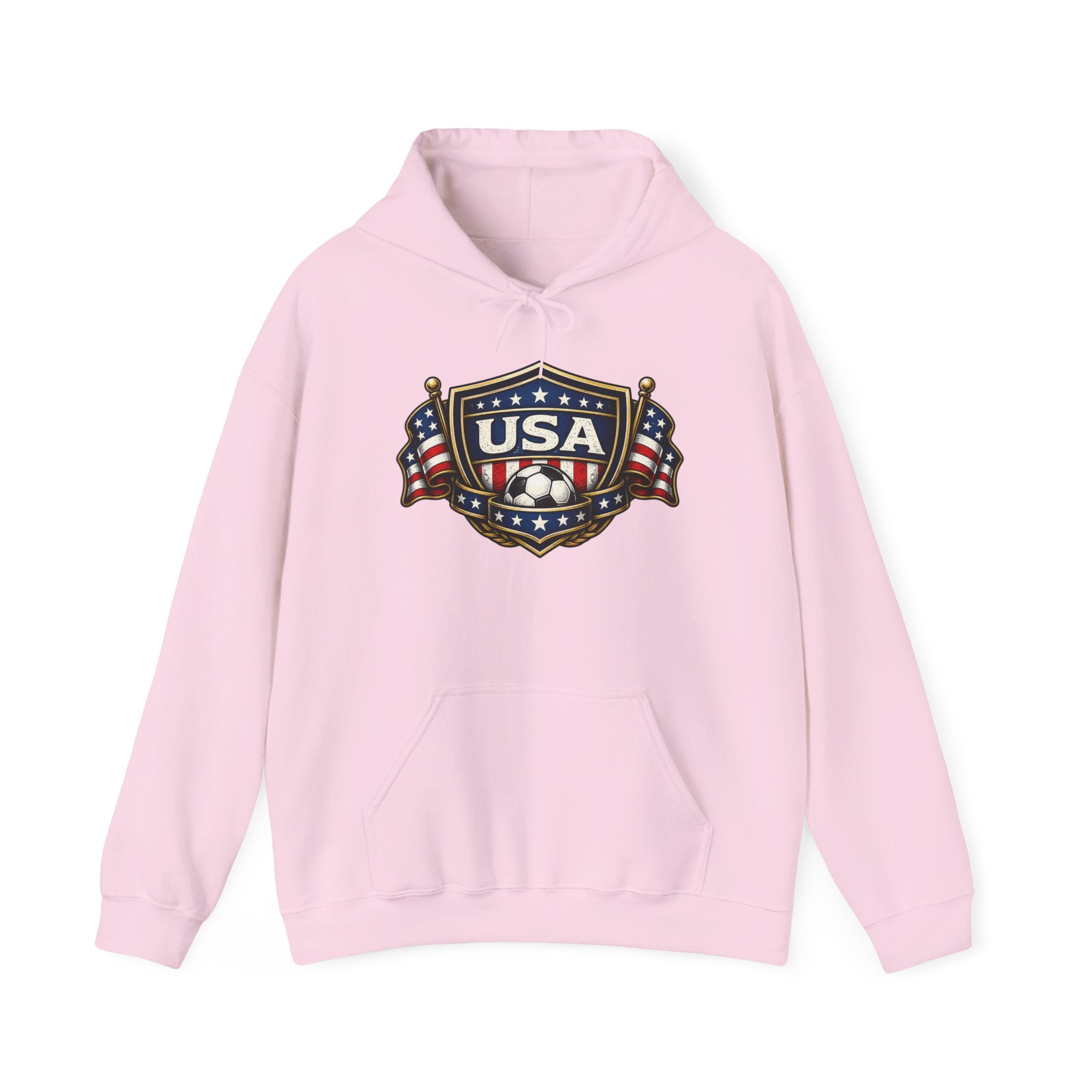 USA Shield Hoodie — American Flag Badge Pullover