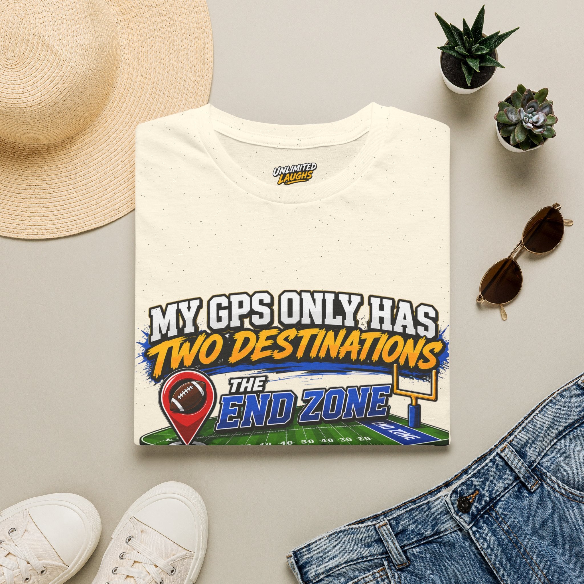 Football End Zone T-Shirt — "My GPS Only Has Two Destinations: The End Zone and Winning"