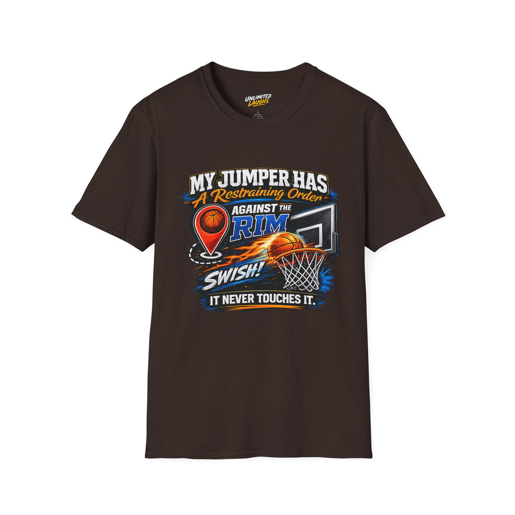 Basketball T‑Shirt — " Restraining Order Against The Rim"