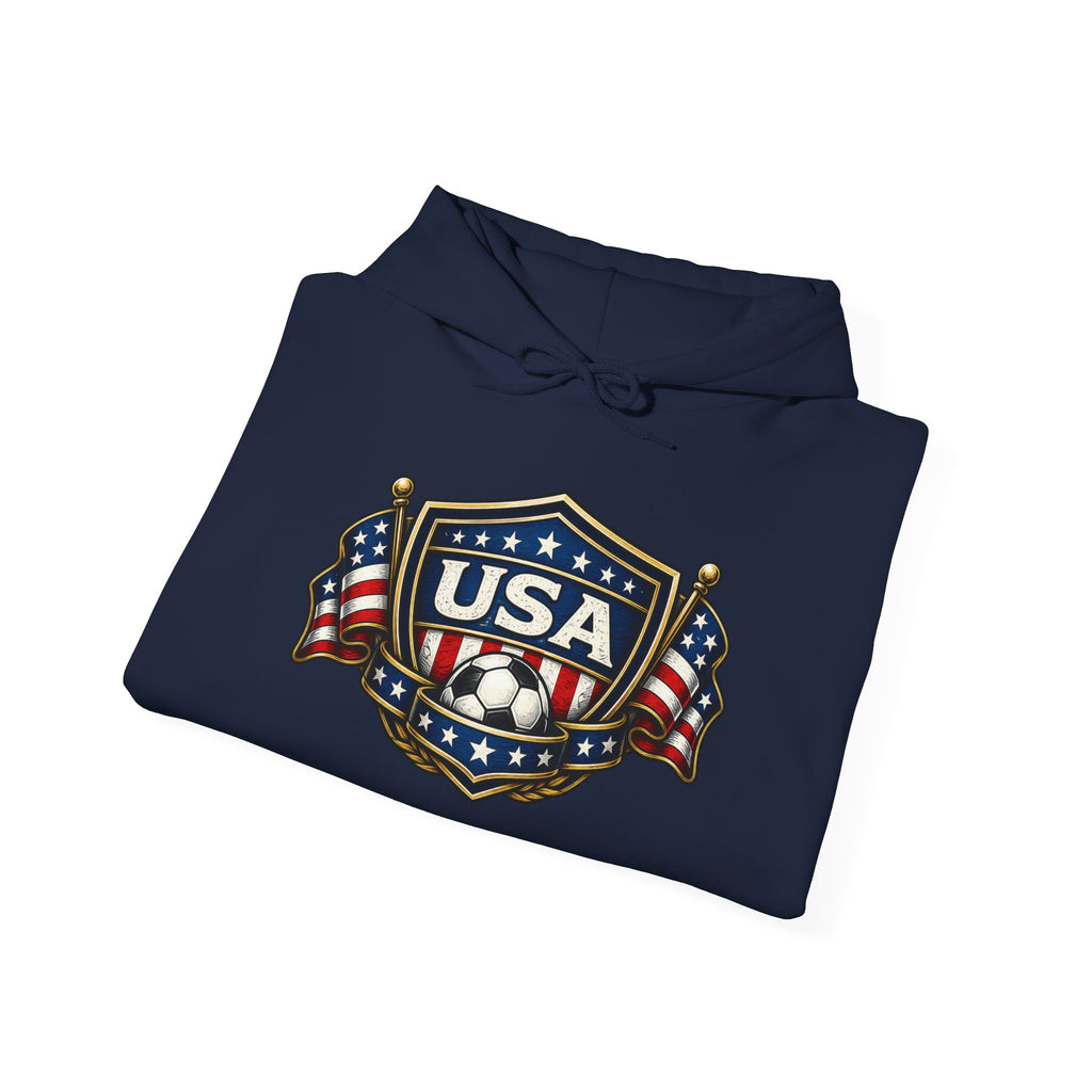 USA Shield Hoodie — American Flag Badge Pullover