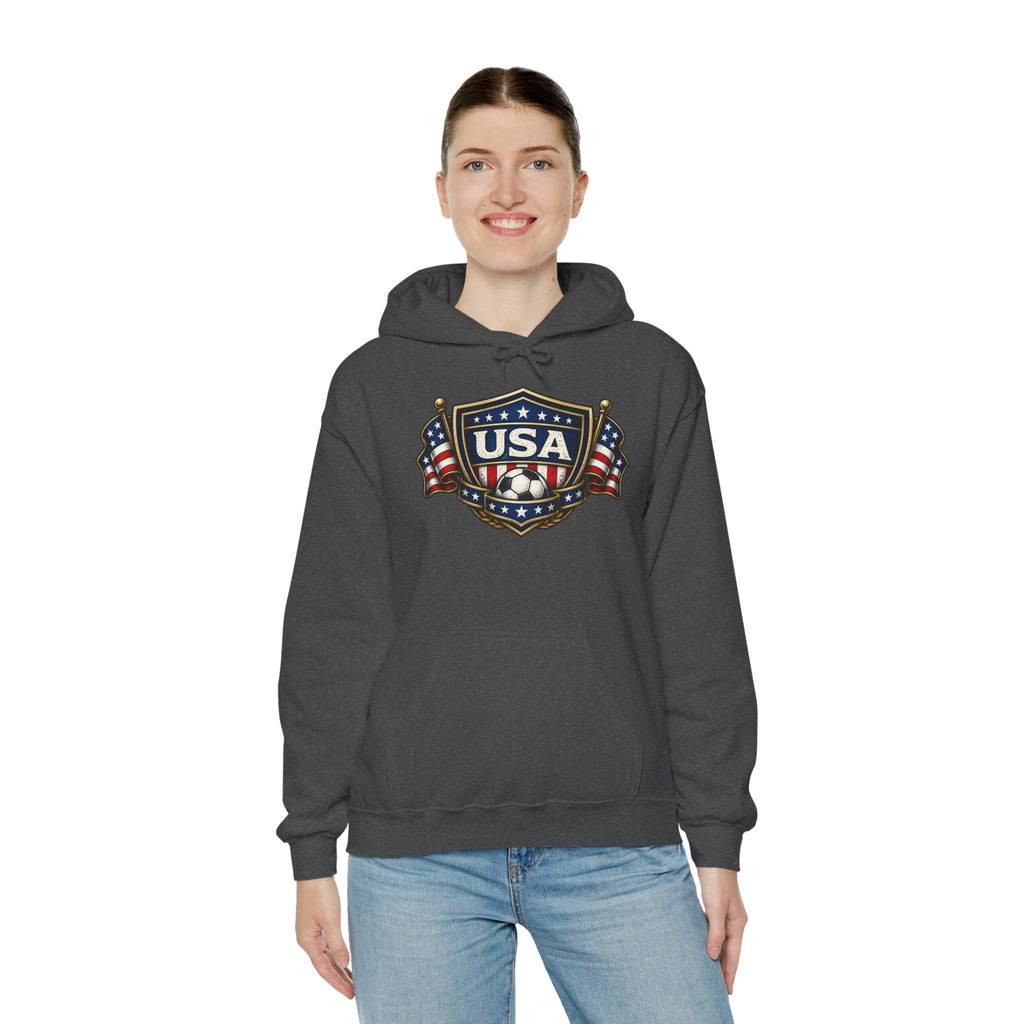 USA Shield Hoodie — American Flag Badge Pullover
