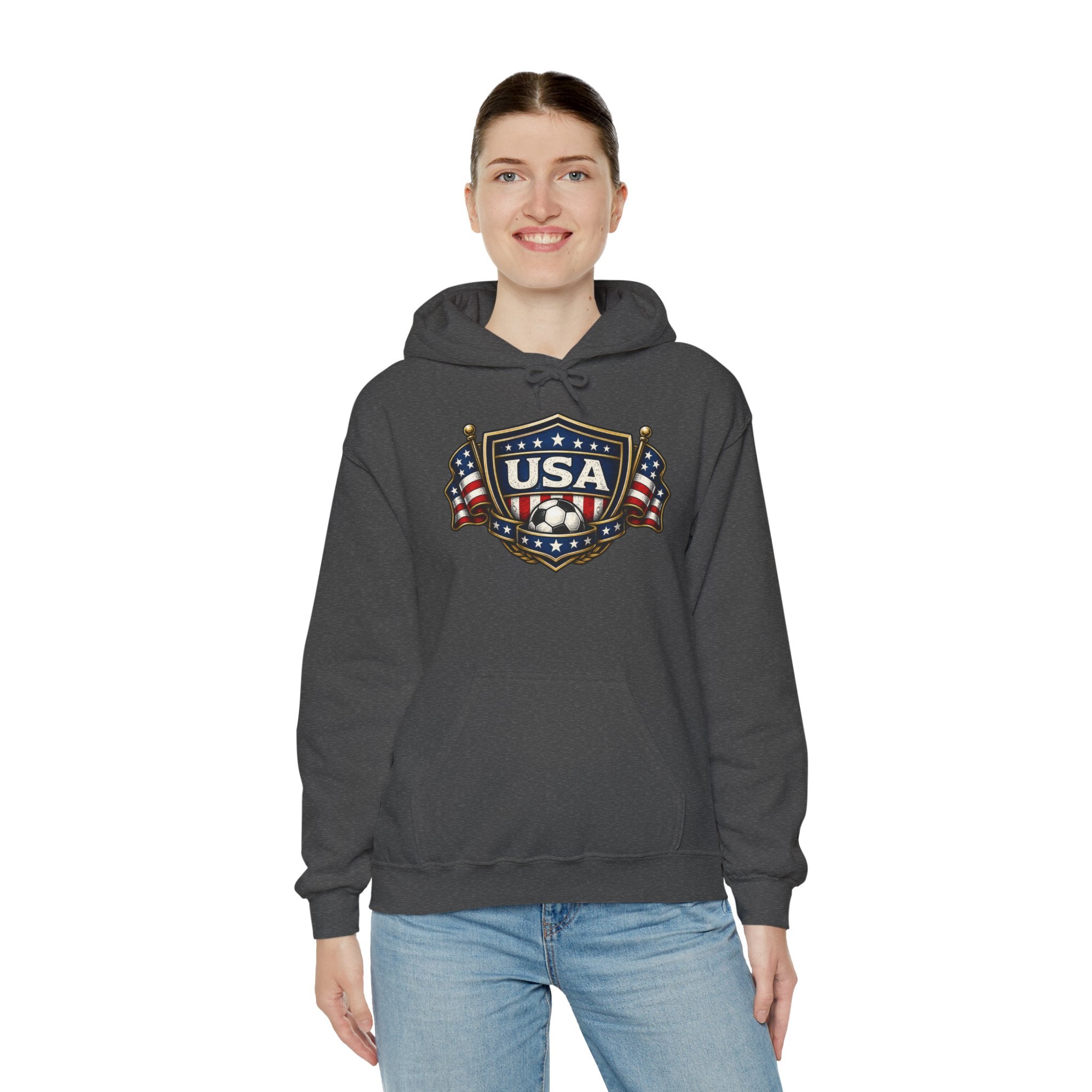 USA Shield Hoodie — American Flag Badge Pullover