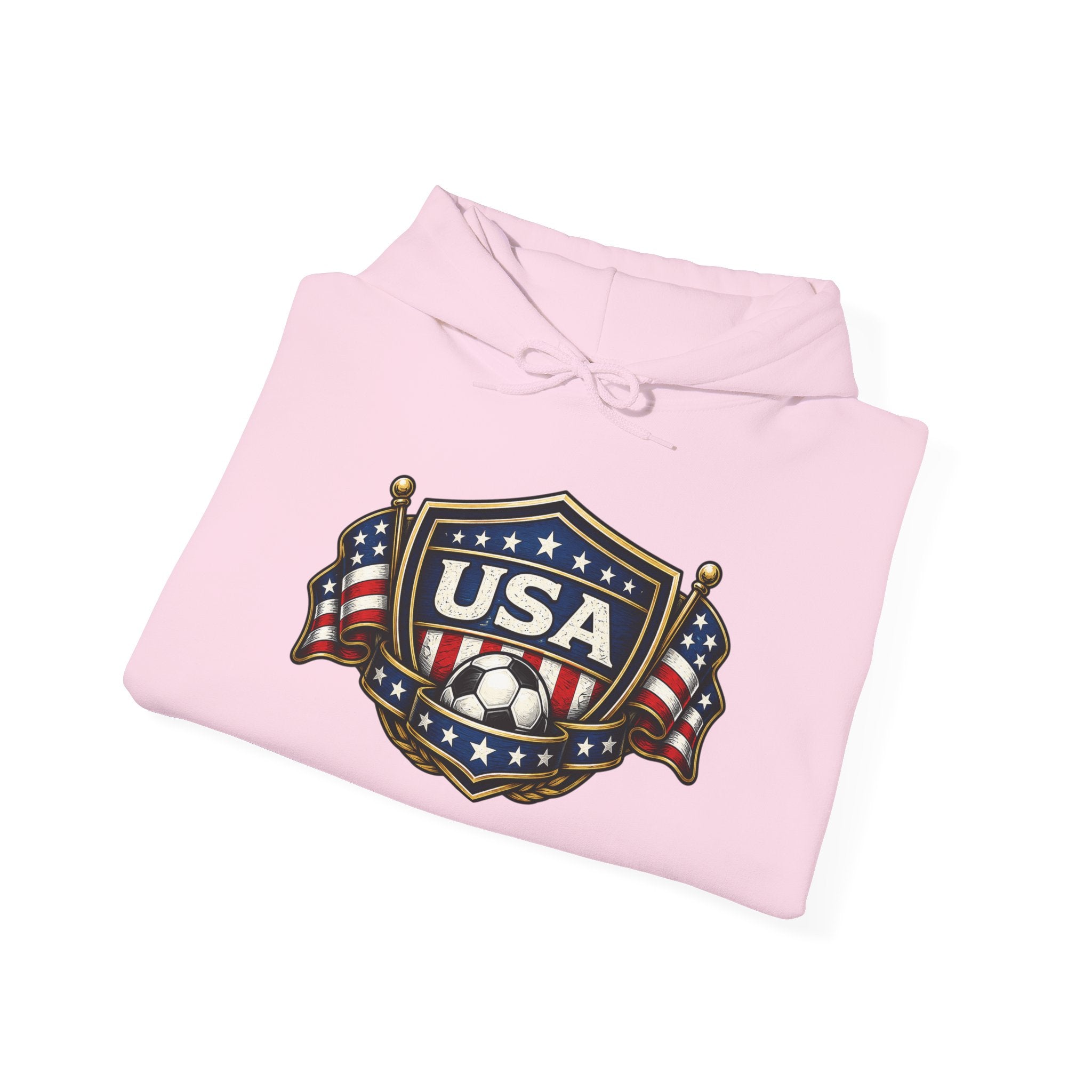 USA Shield Hoodie — American Flag Badge Pullover
