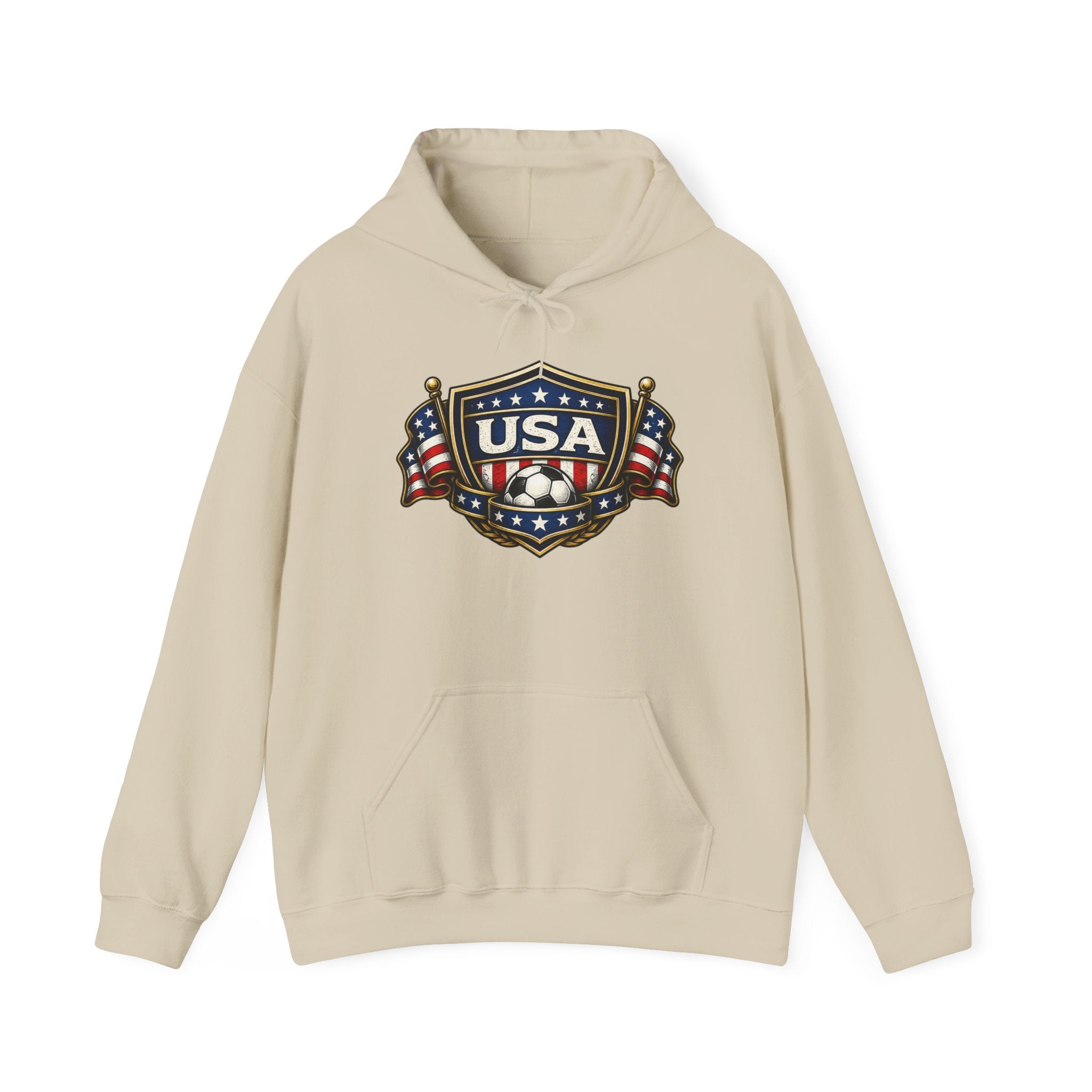 USA Shield Hoodie — American Flag Badge Pullover
