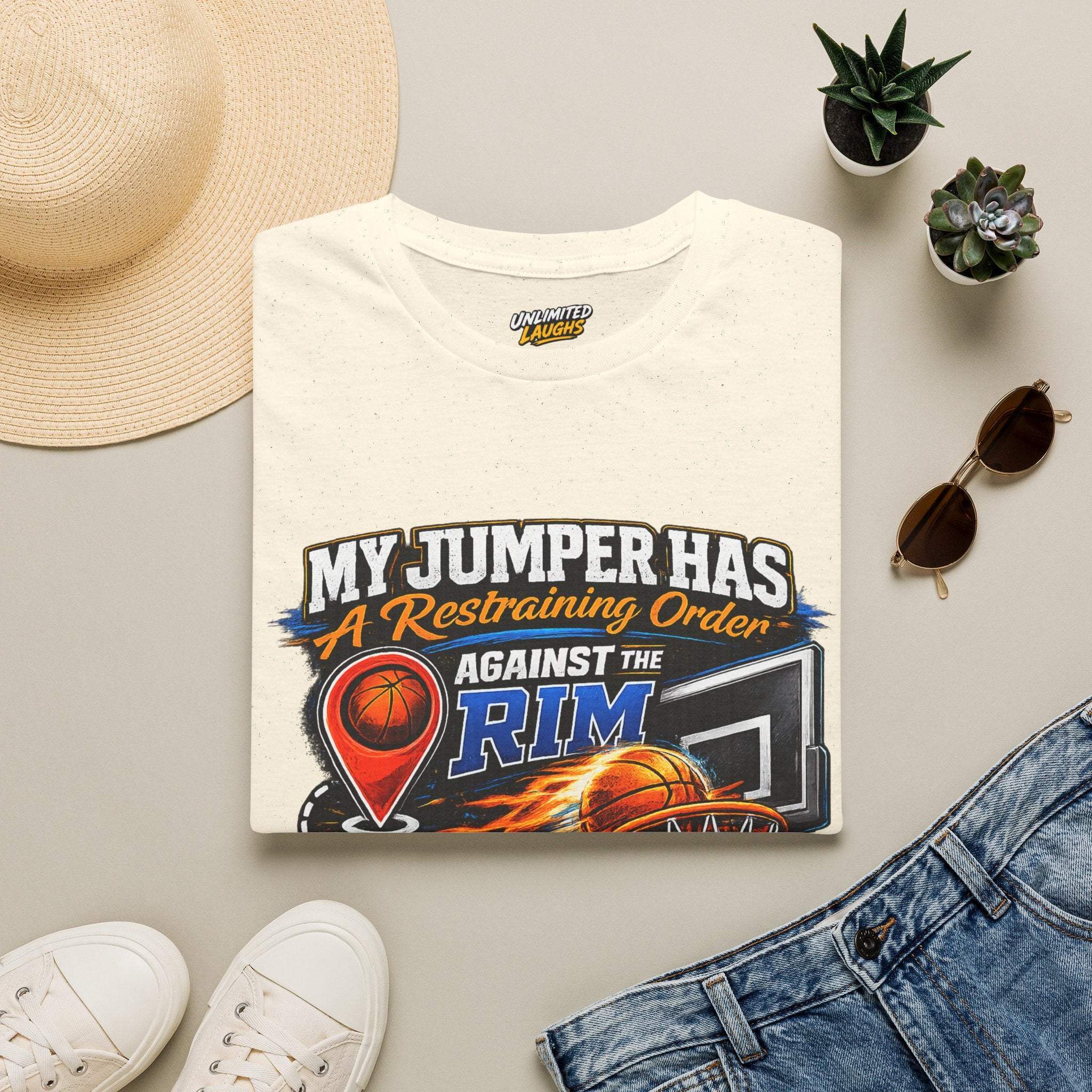 Basketball T‑Shirt — " Restraining Order Against The Rim"