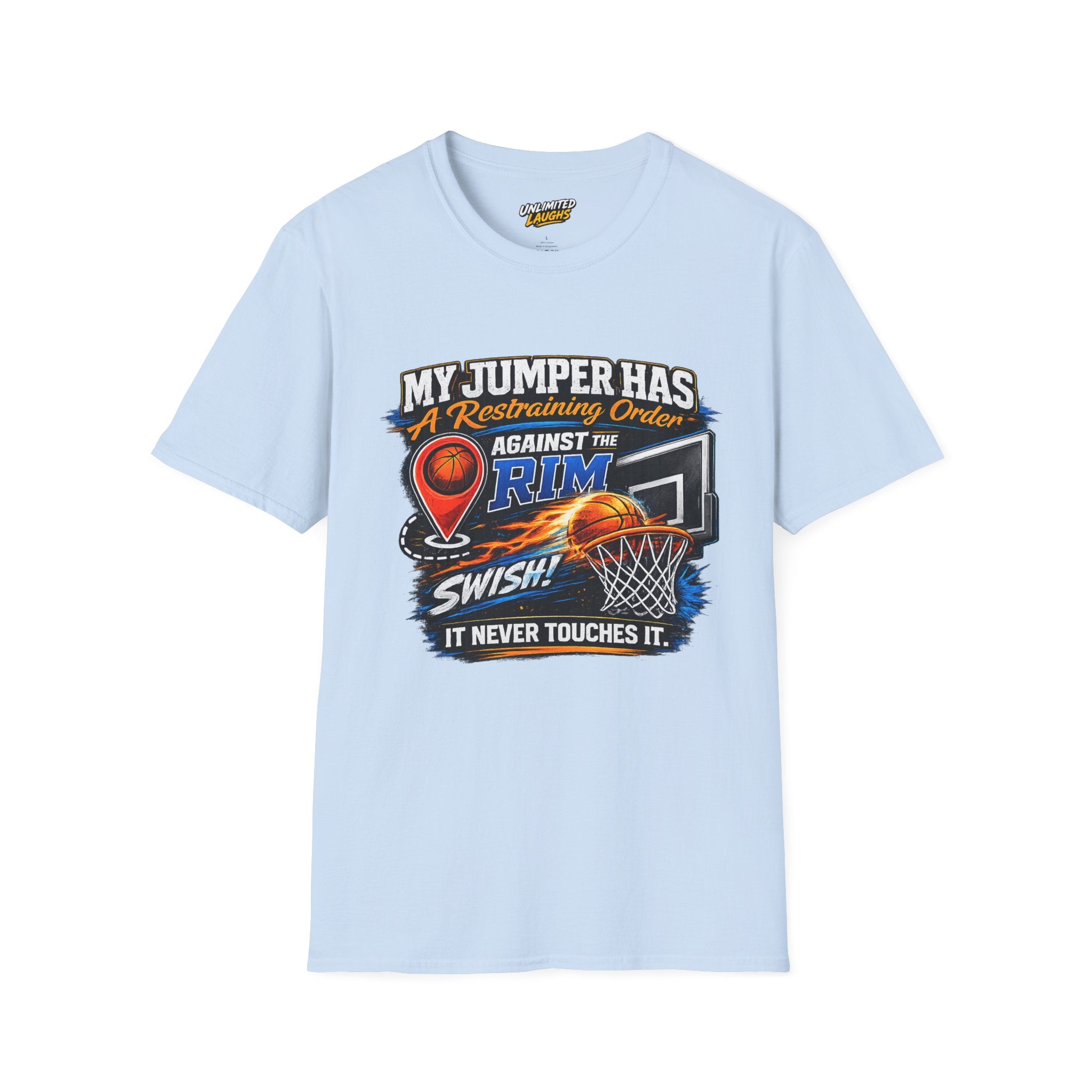Basketball T‑Shirt — " Restraining Order Against The Rim"