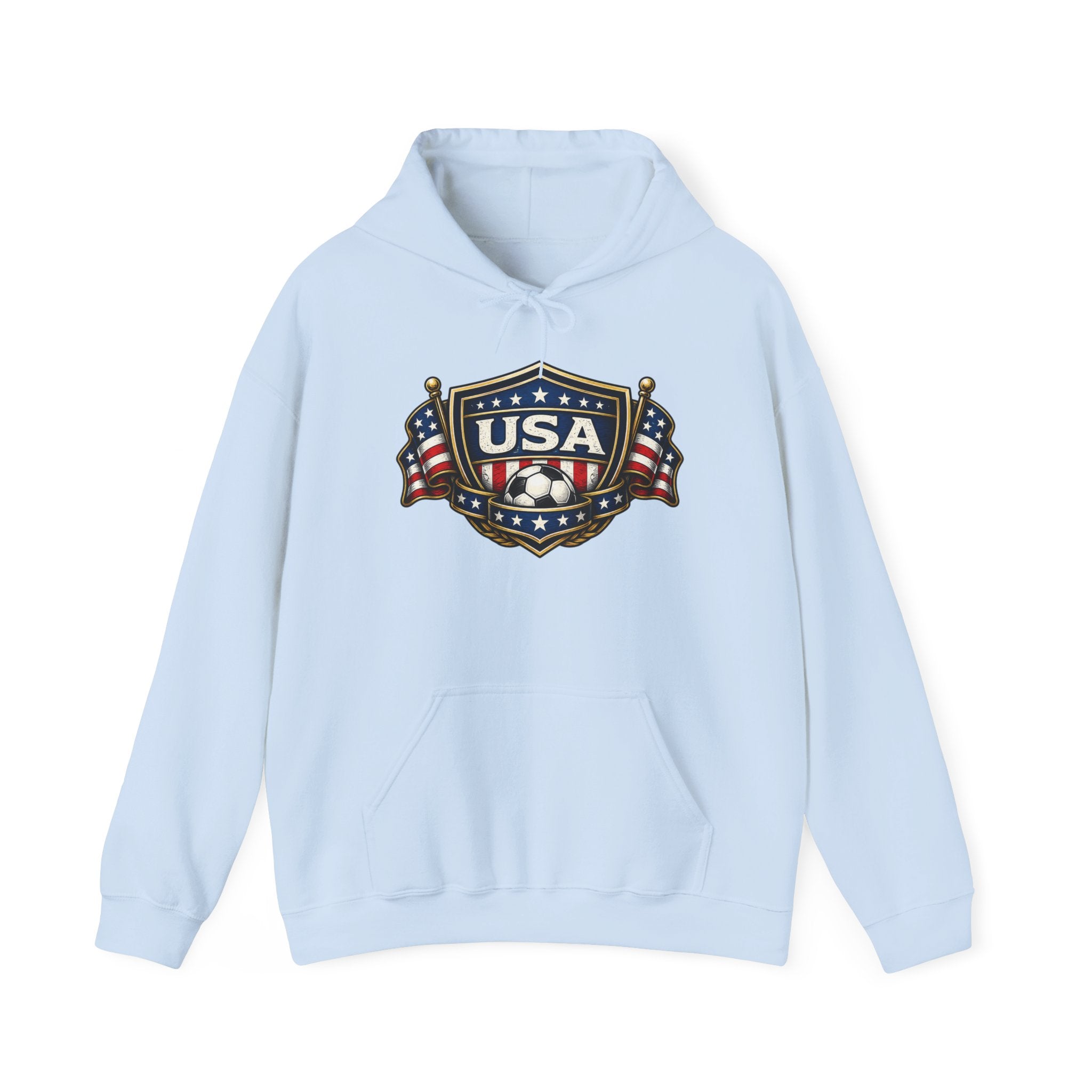 USA Shield Hoodie — American Flag Badge Pullover
