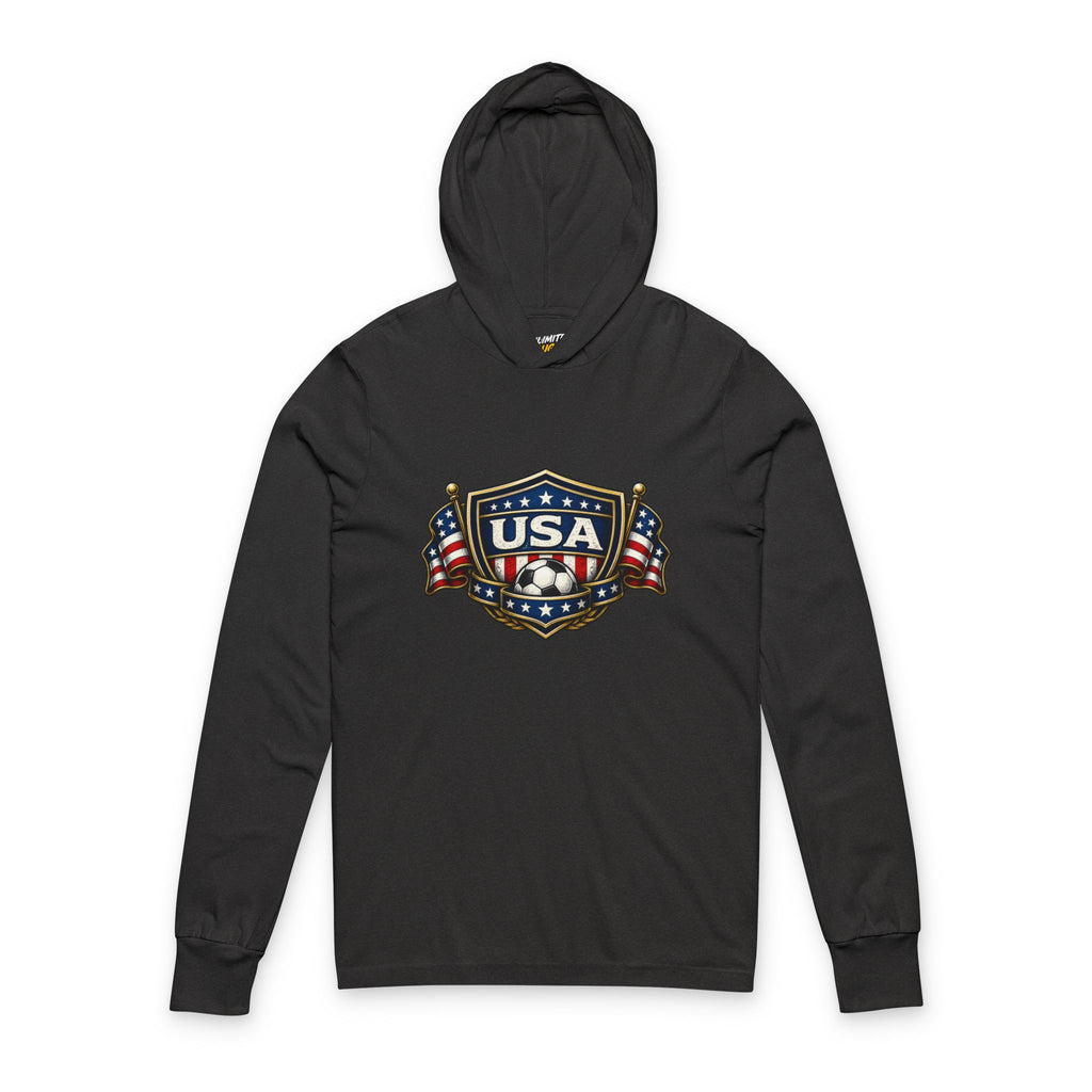 USA Shield Hoodie Tee -American Flag Long-Sleeve Hooded Shirt