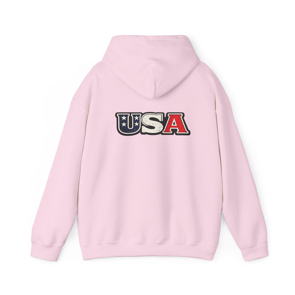 USA Shield Hoodie — American Flag Badge Pullover