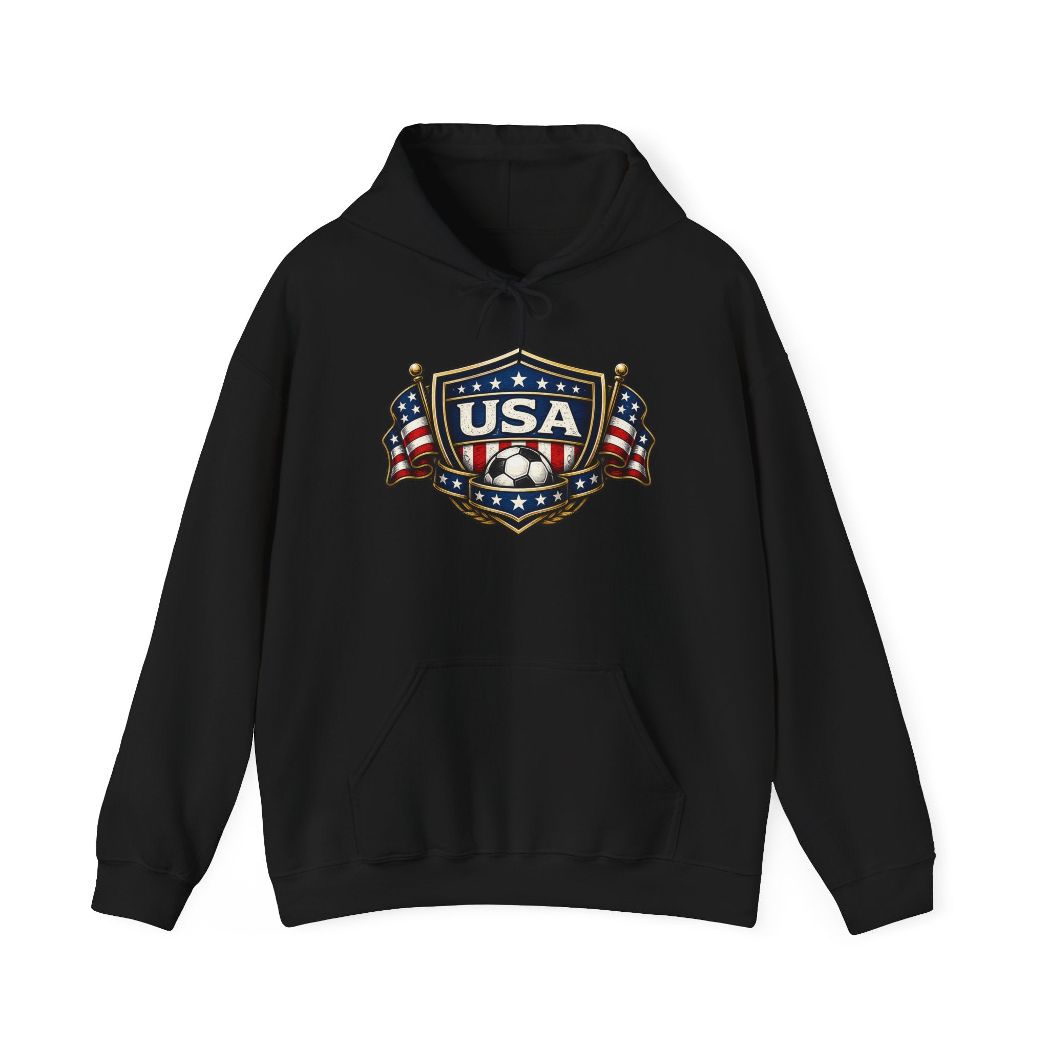 USA Shield Hoodie — American Flag Badge Pullover