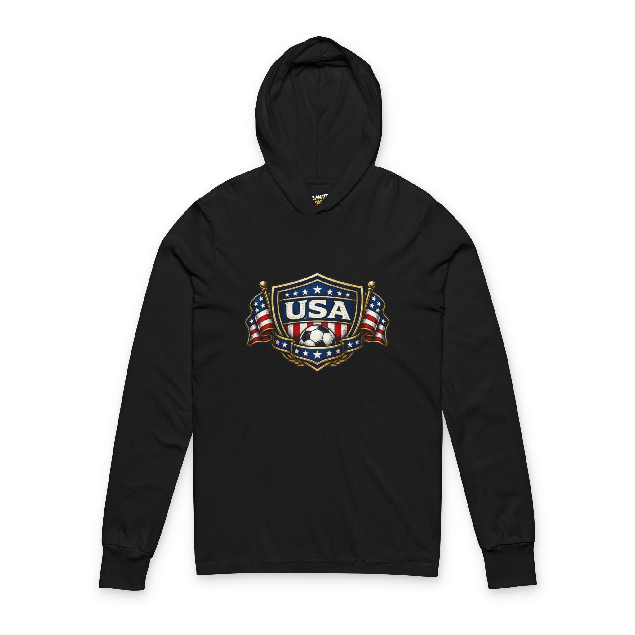 USA Shield Hoodie Tee -American Flag Long-Sleeve Hooded Shirt