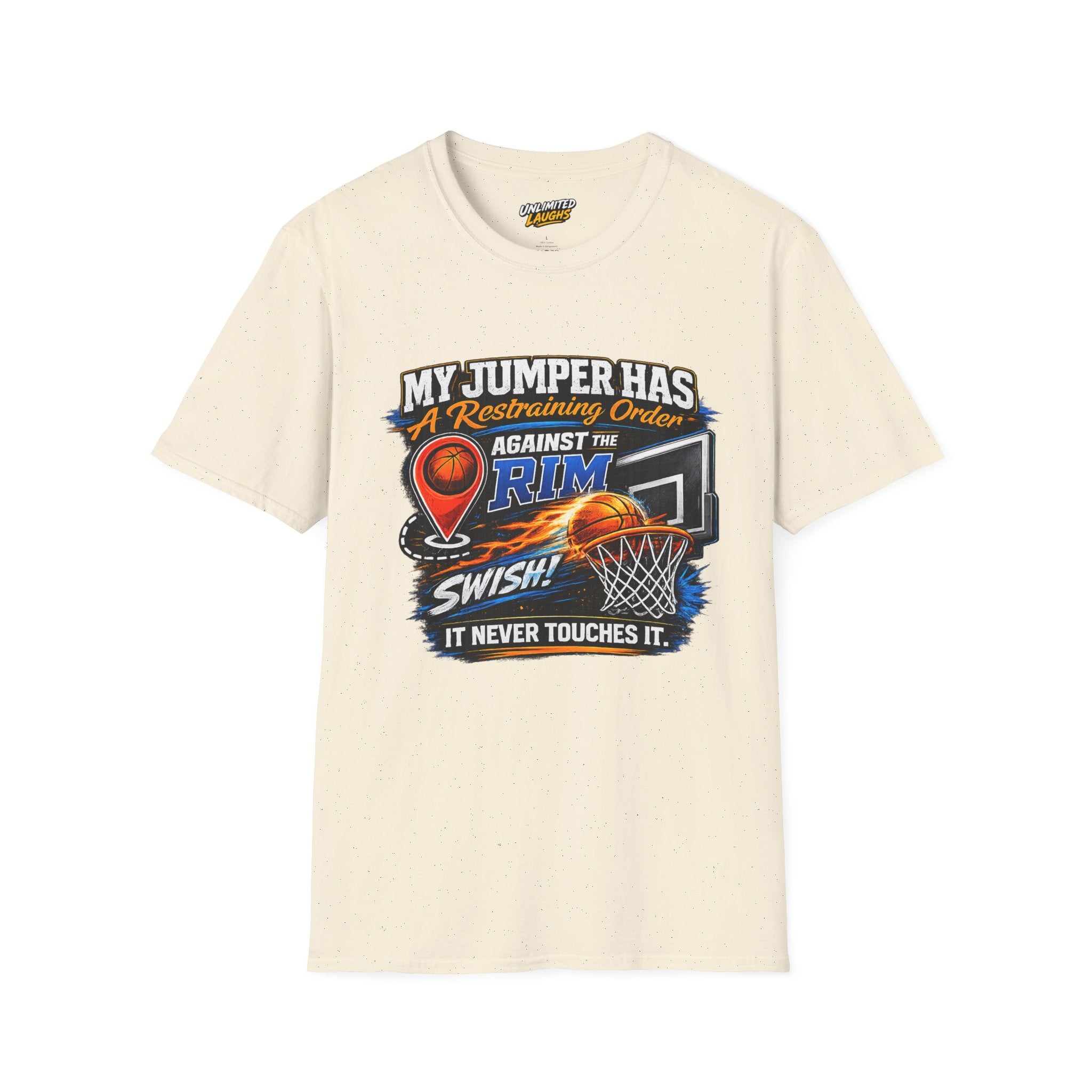 Basketball T‑Shirt — " Restraining Order Against The Rim"