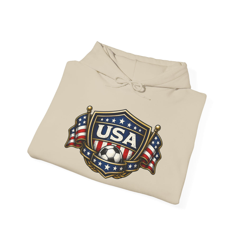 USA Shield Hoodie — American Flag Badge Pullover