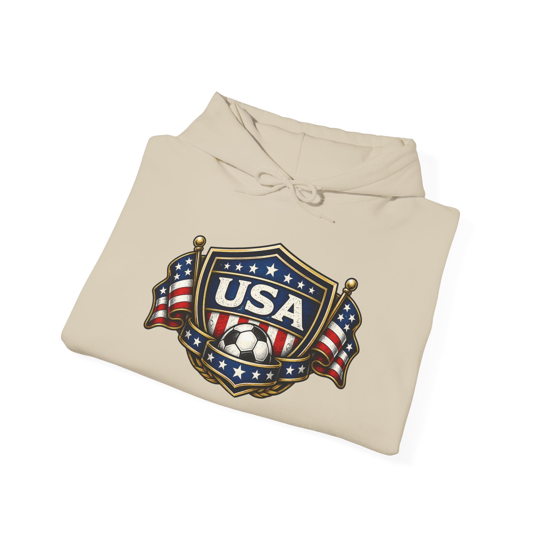 USA Shield Hoodie — American Flag Badge Pullover