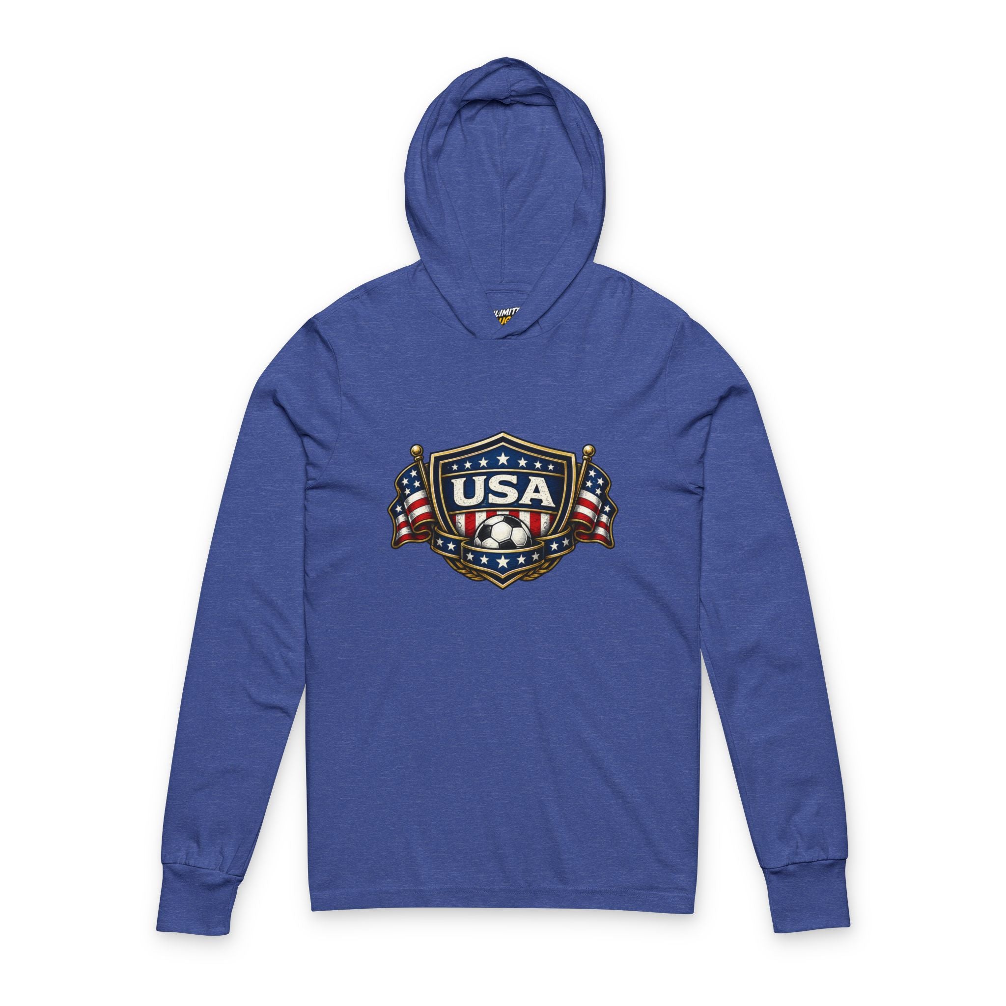 USA Shield Hoodie Tee -American Flag Long-Sleeve Hooded Shirt