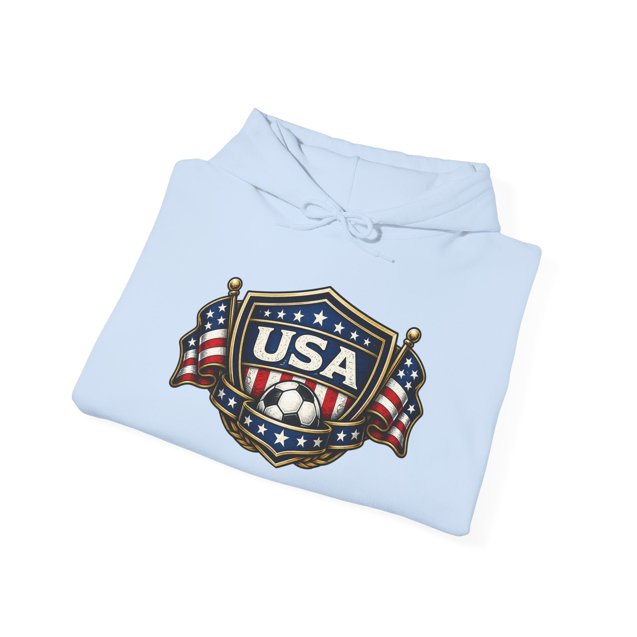USA Shield Hoodie — American Flag Badge Pullover