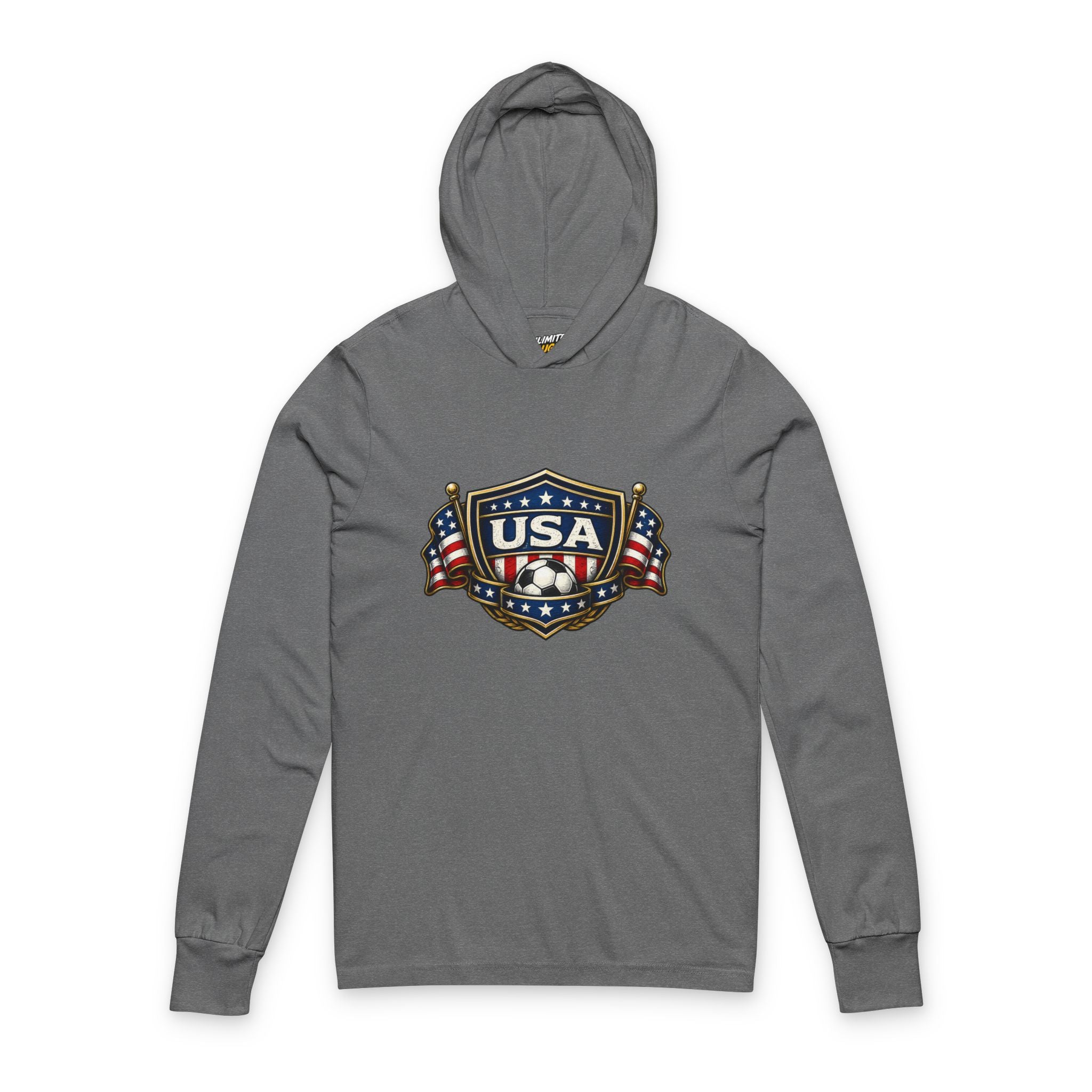 USA Shield Hoodie Tee -American Flag Long-Sleeve Hooded Shirt