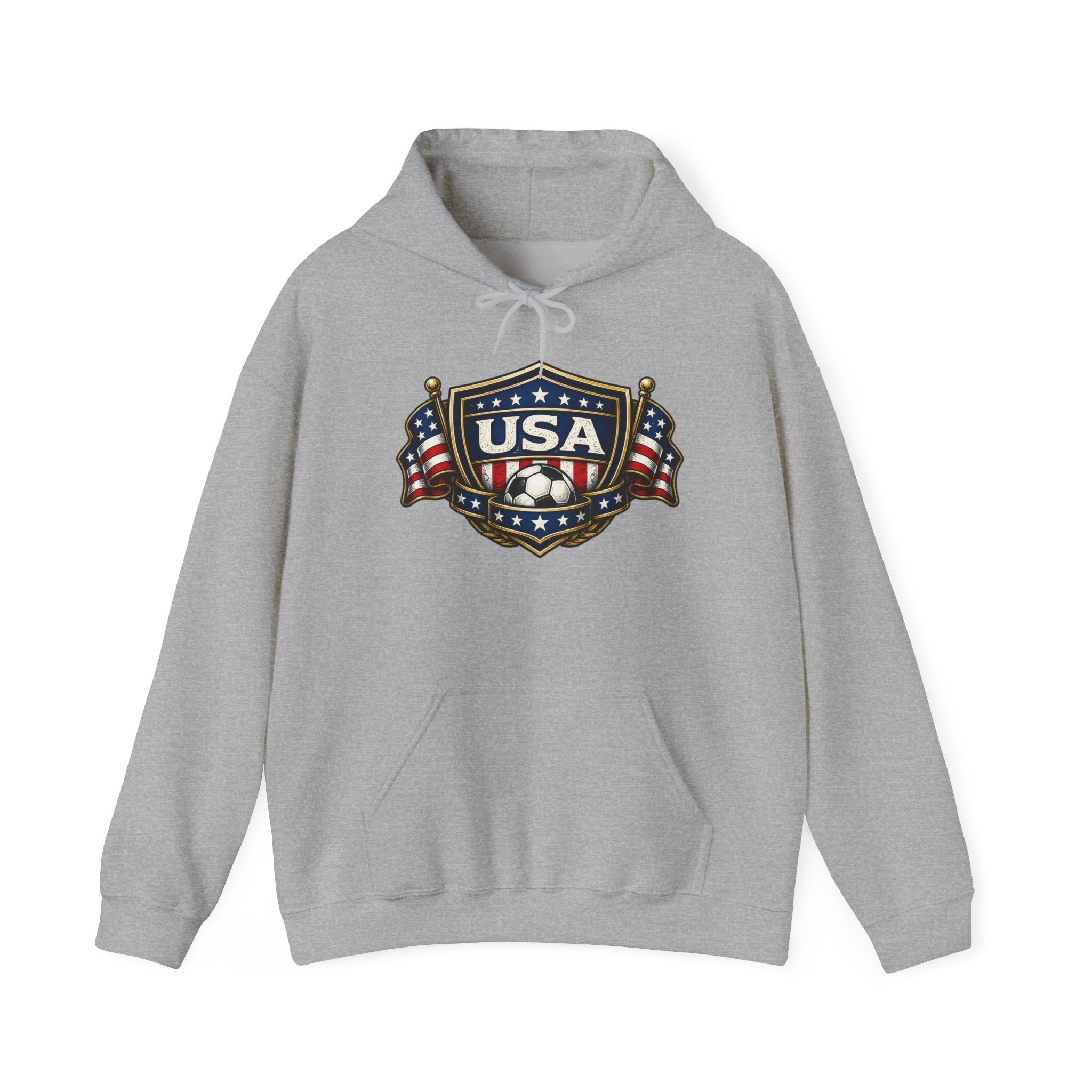 USA Shield Hoodie — American Flag Badge Pullover
