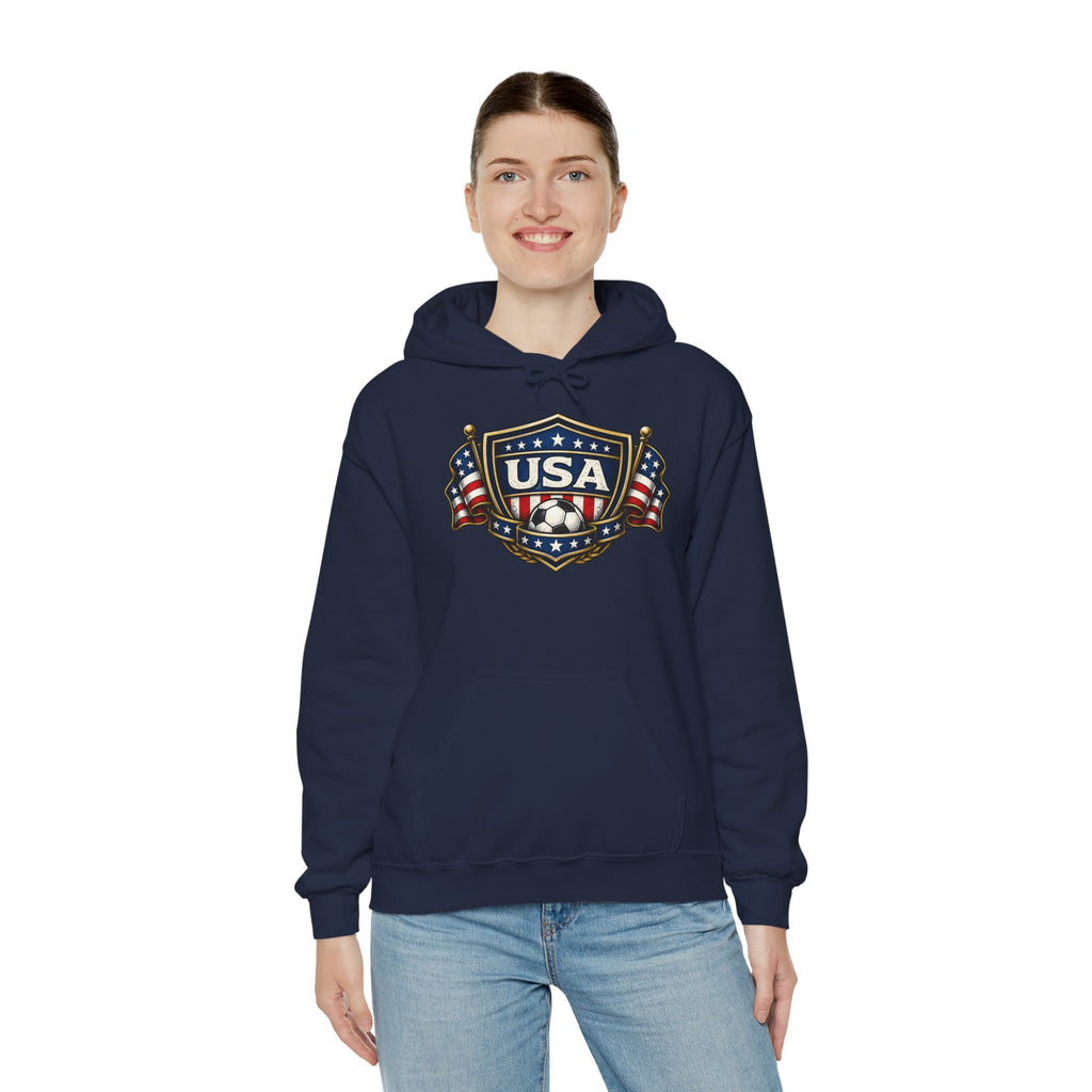 USA Shield Hoodie — American Flag Badge Pullover