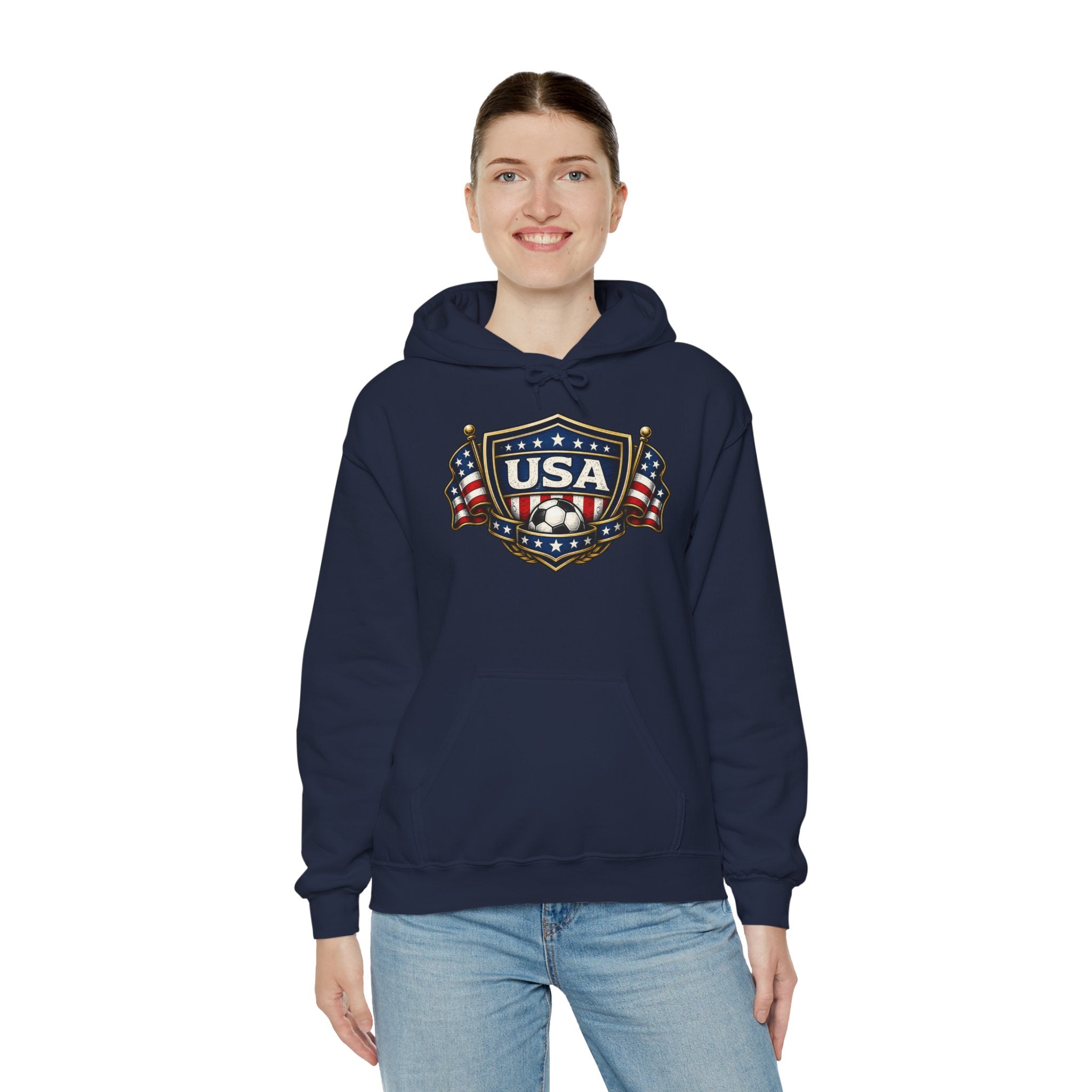 USA Shield Hoodie — American Flag Badge Pullover