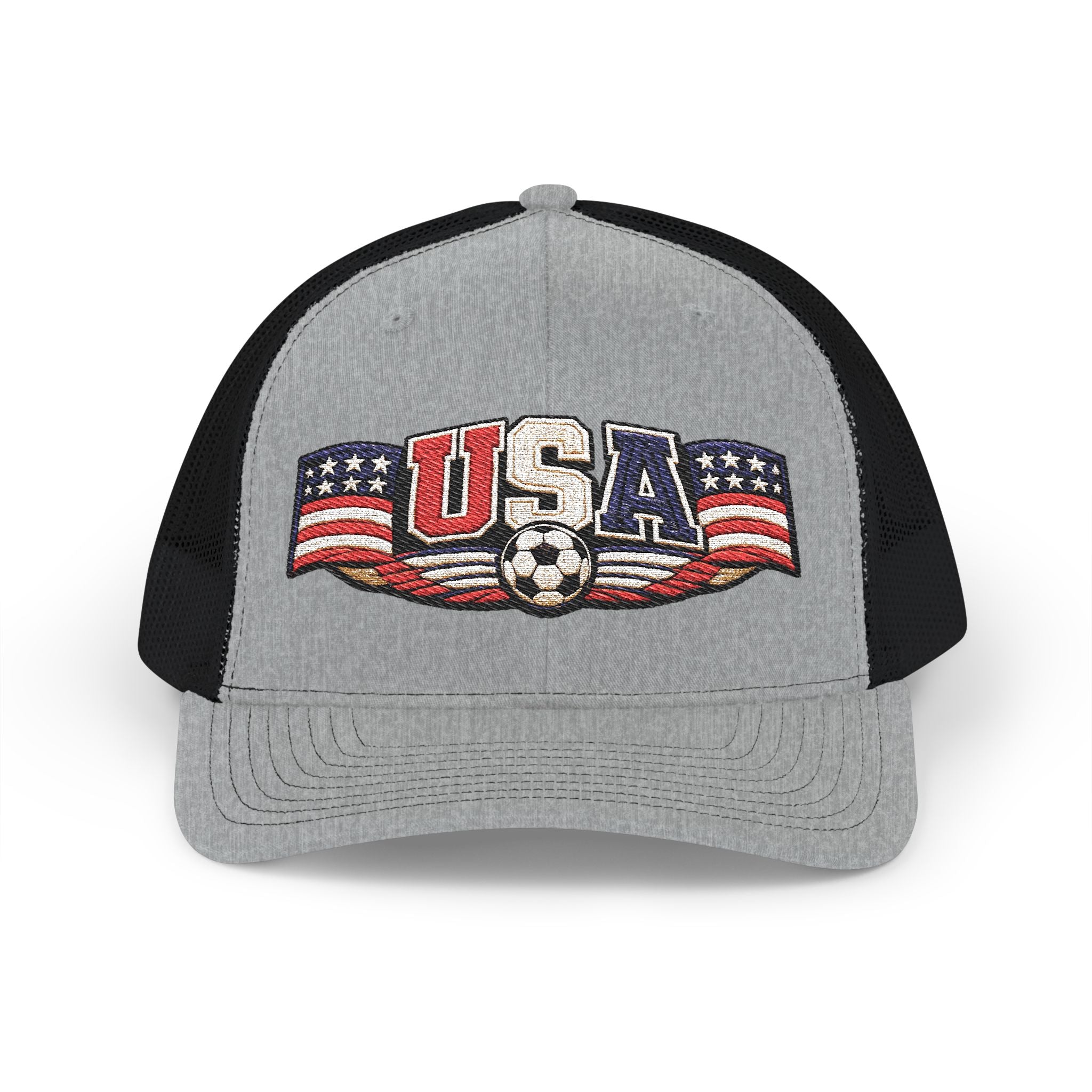 USA Soccer Trucker Cap — Patriotic Snapback Hat with Soccer Ball
