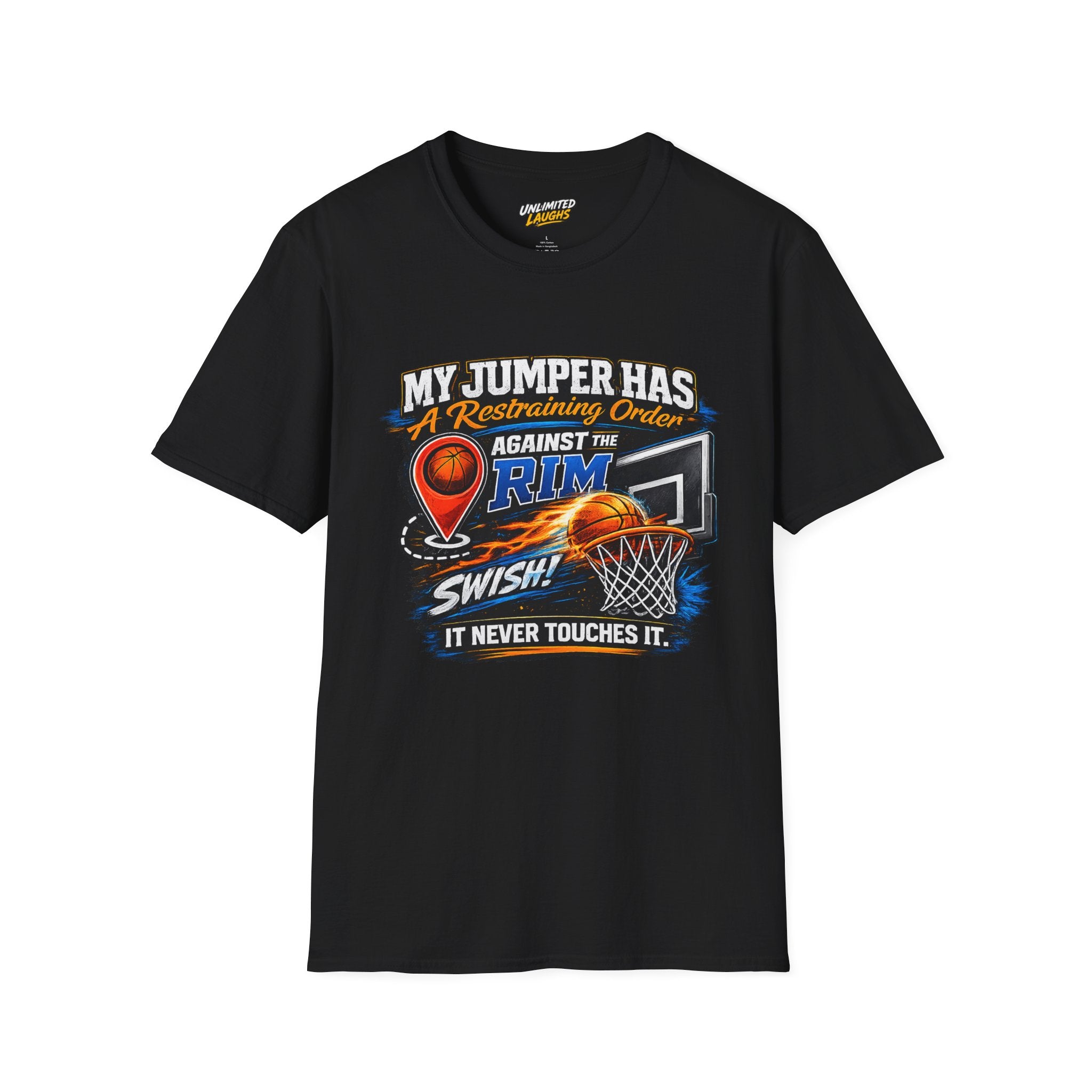 Basketball T‑Shirt — " Restraining Order Against The Rim"