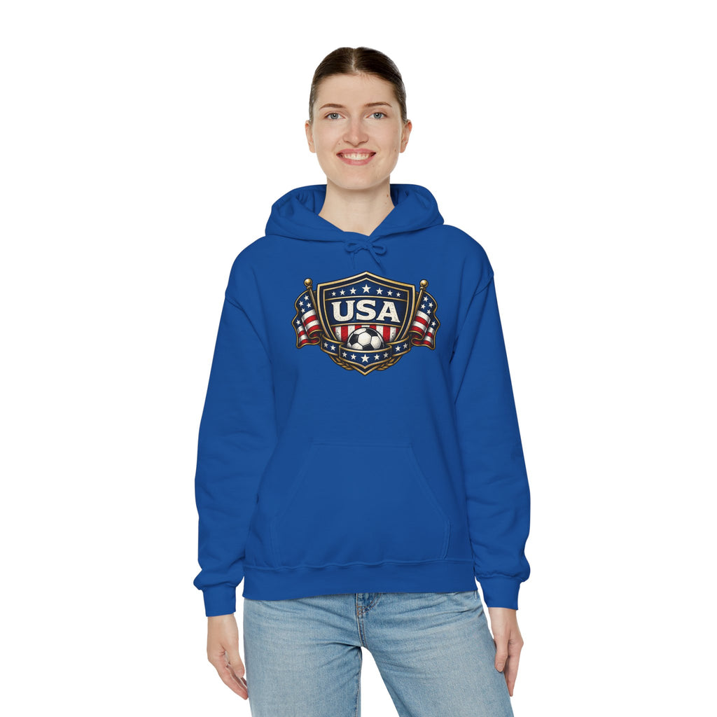 USA Shield Hoodie — American Flag Badge Pullover
