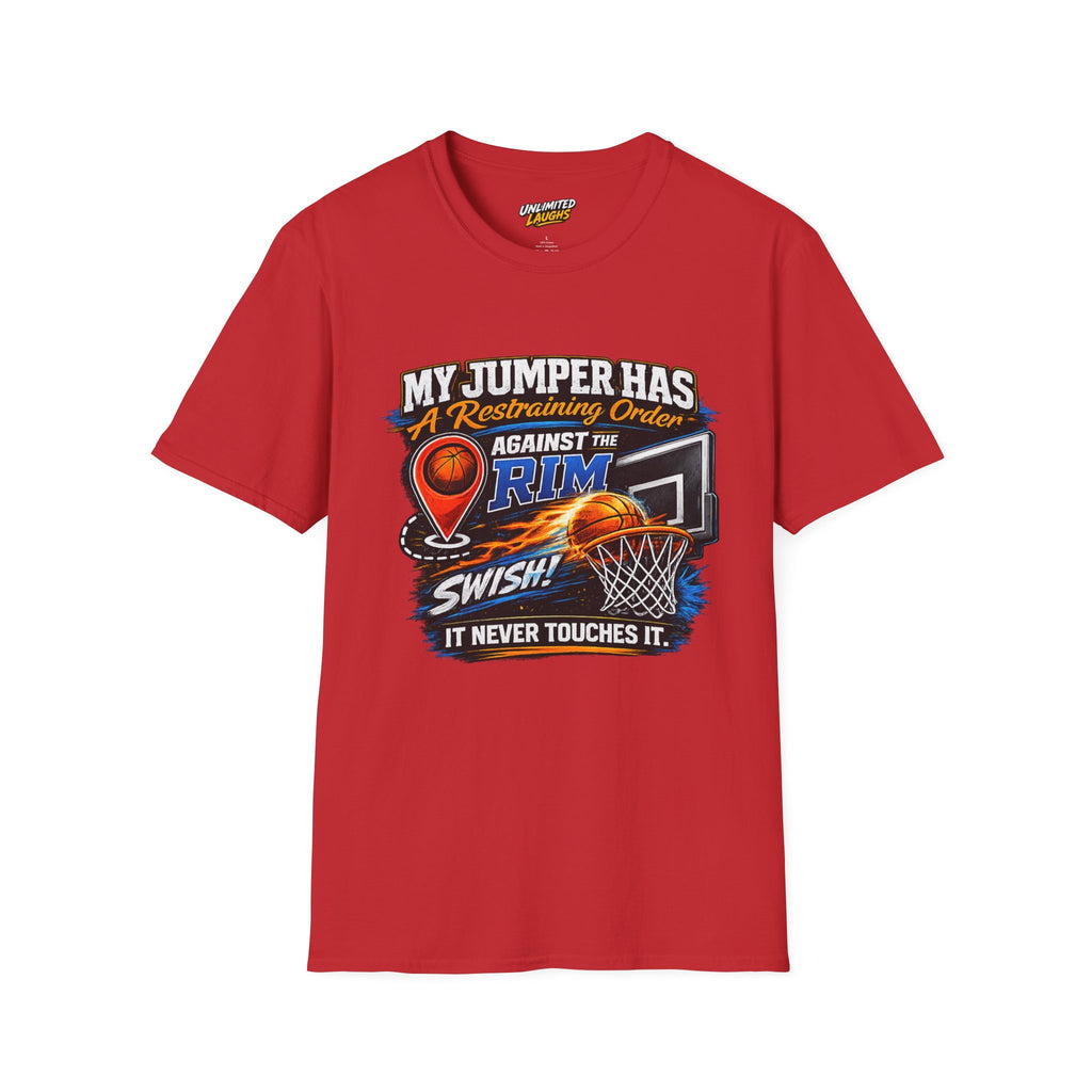 Basketball T‑Shirt — " Restraining Order Against The Rim"