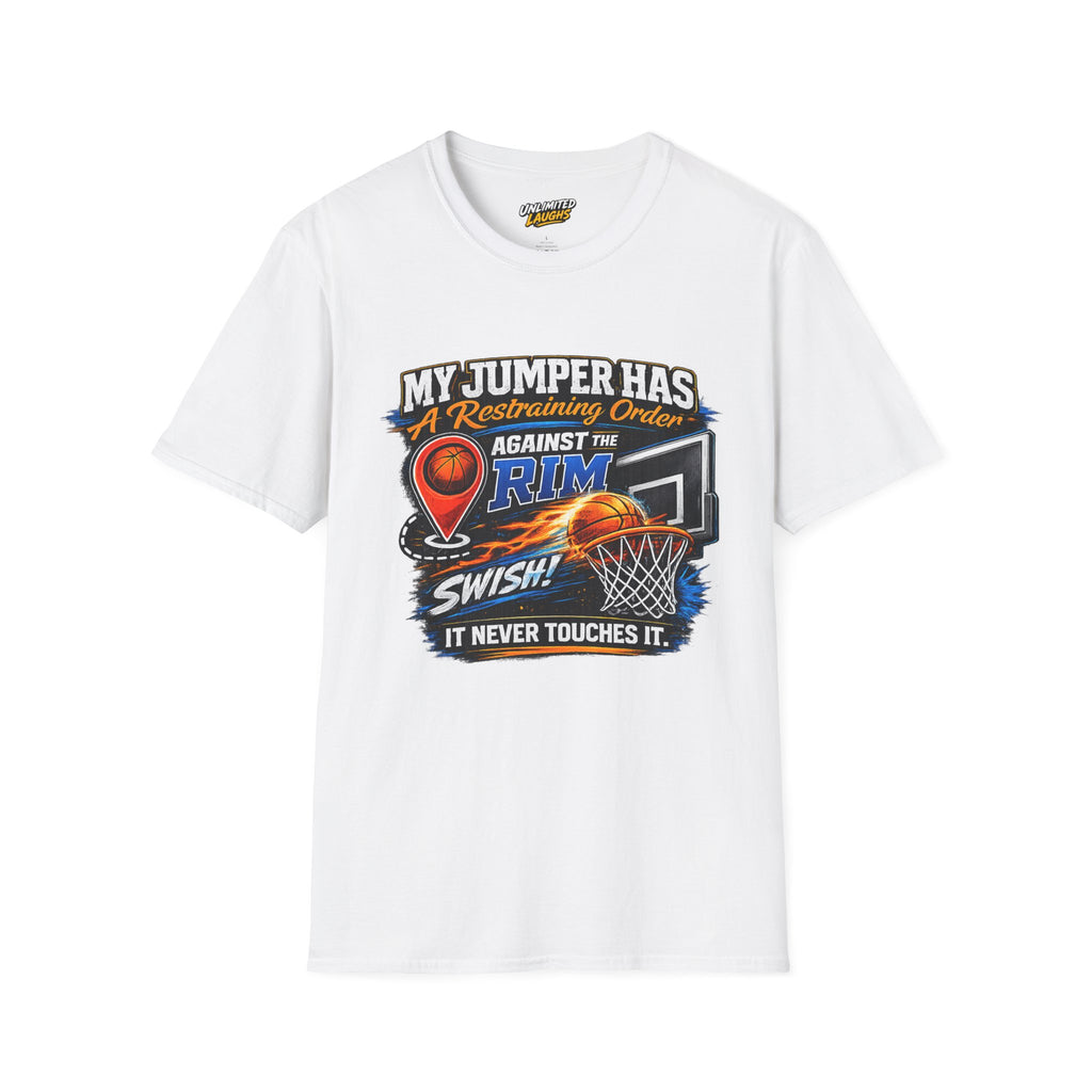 Basketball T‑Shirt — " Restraining Order Against The Rim"