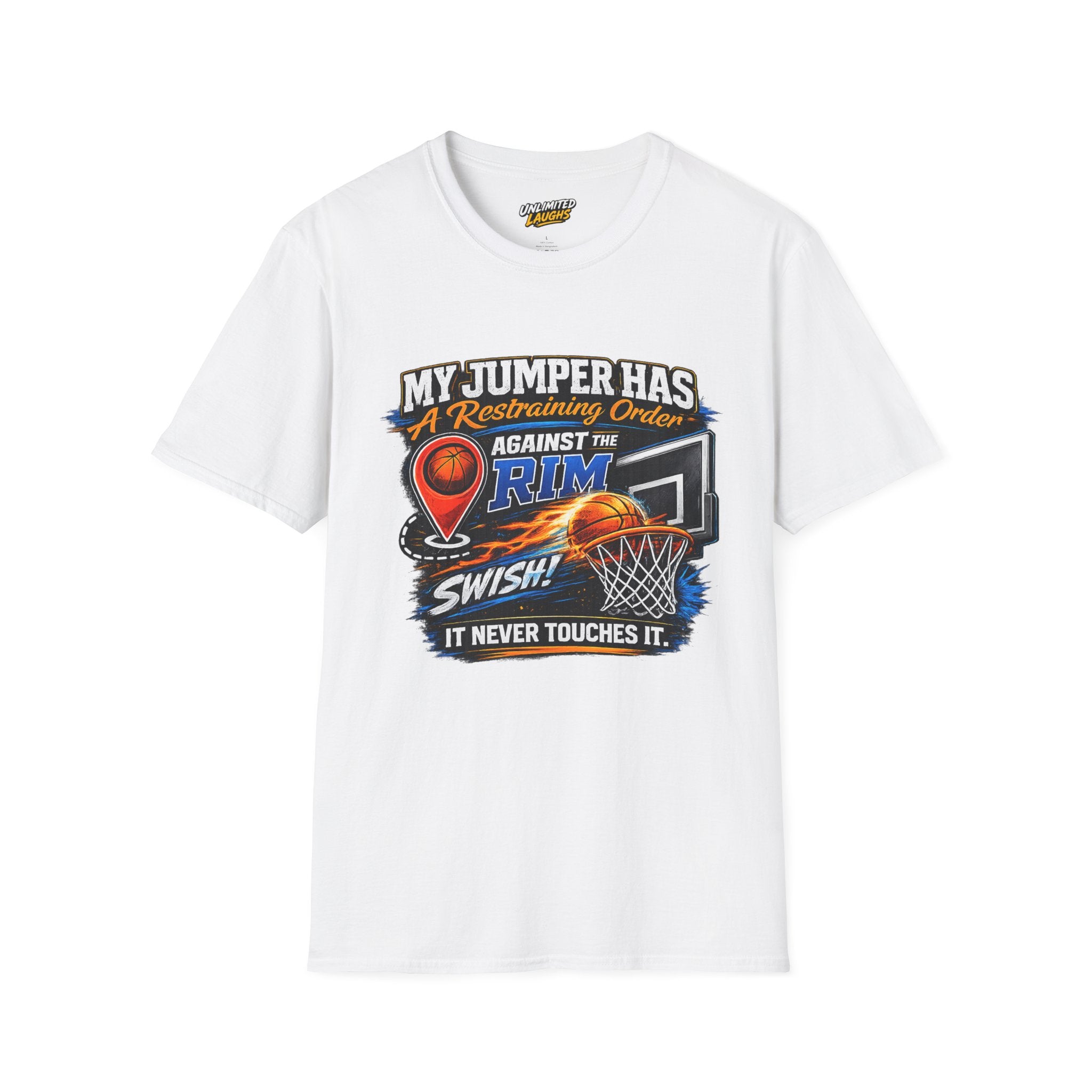 Basketball T‑Shirt — " Restraining Order Against The Rim"