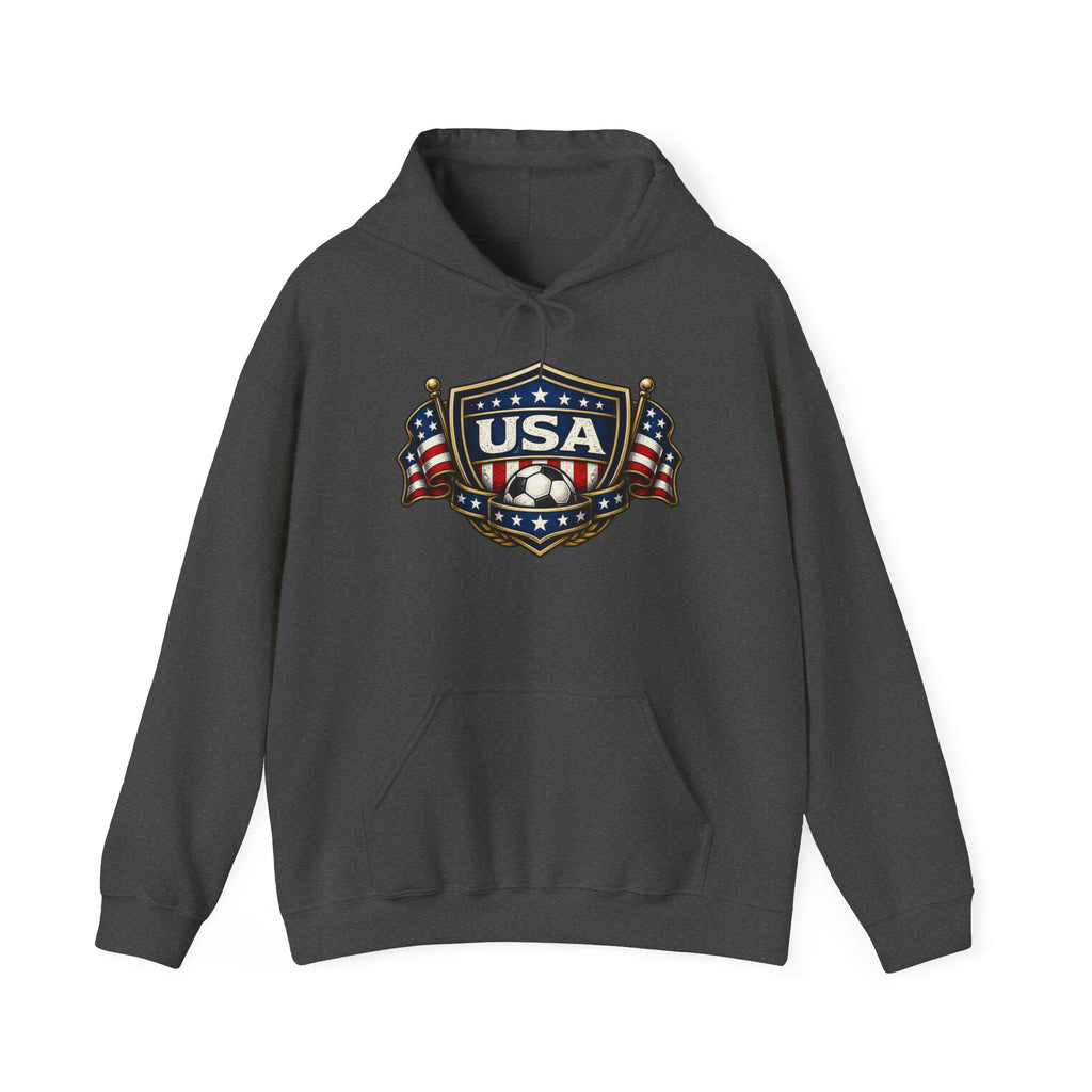 USA Shield Hoodie — American Flag Badge Pullover
