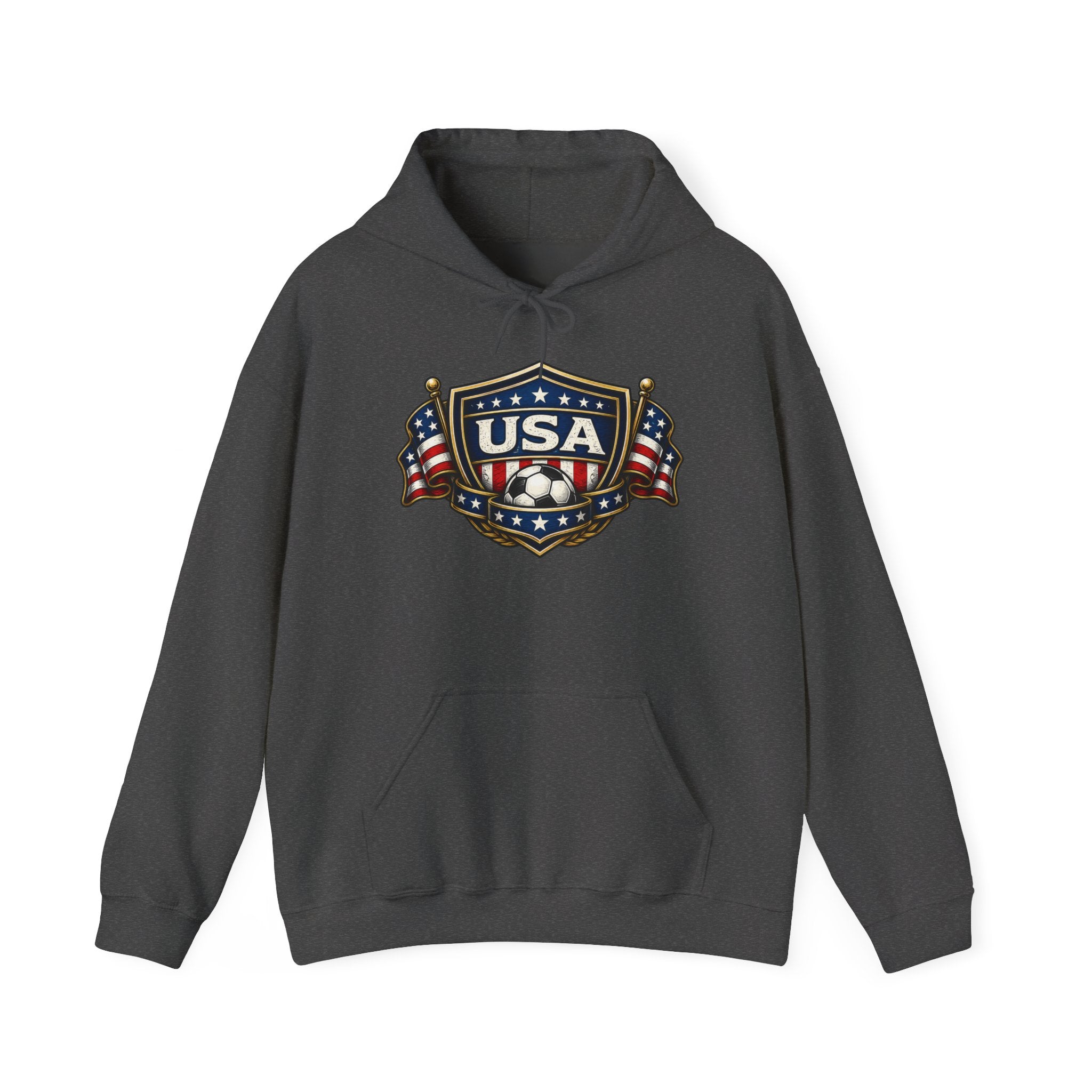 USA Shield Hoodie — American Flag Badge Pullover