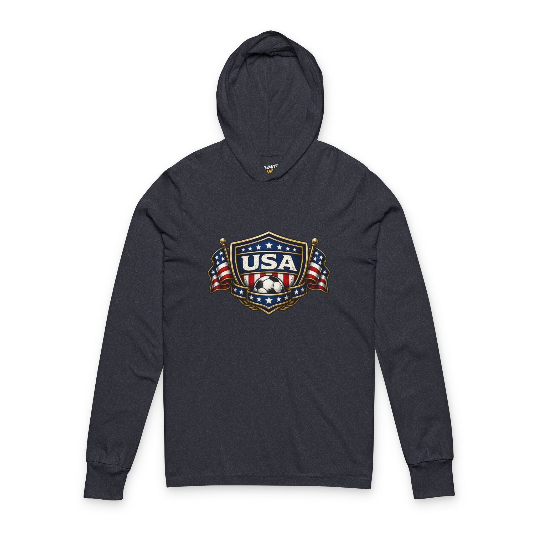 USA Shield Hoodie Tee -American Flag Long-Sleeve Hooded Shirt