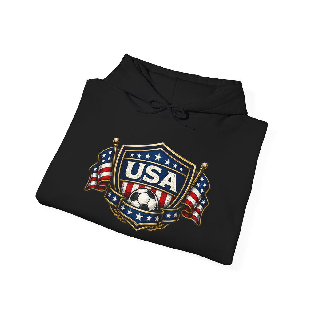 USA Shield Hoodie — American Flag Badge Pullover