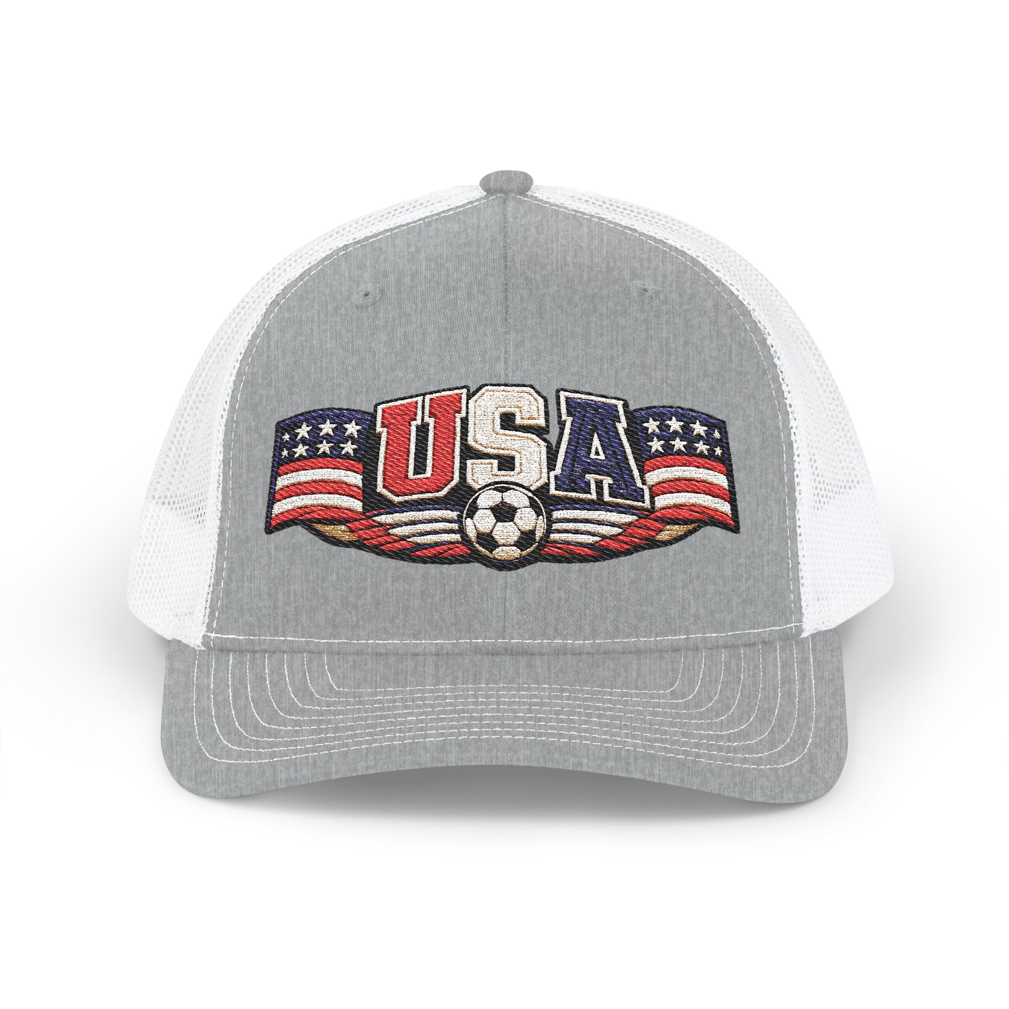 USA Soccer Trucker Cap — Patriotic Snapback Hat with Soccer Ball