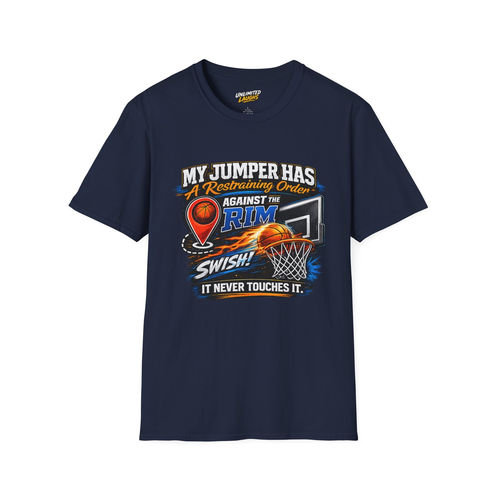 Basketball T‑Shirt — " Restraining Order Against The Rim"