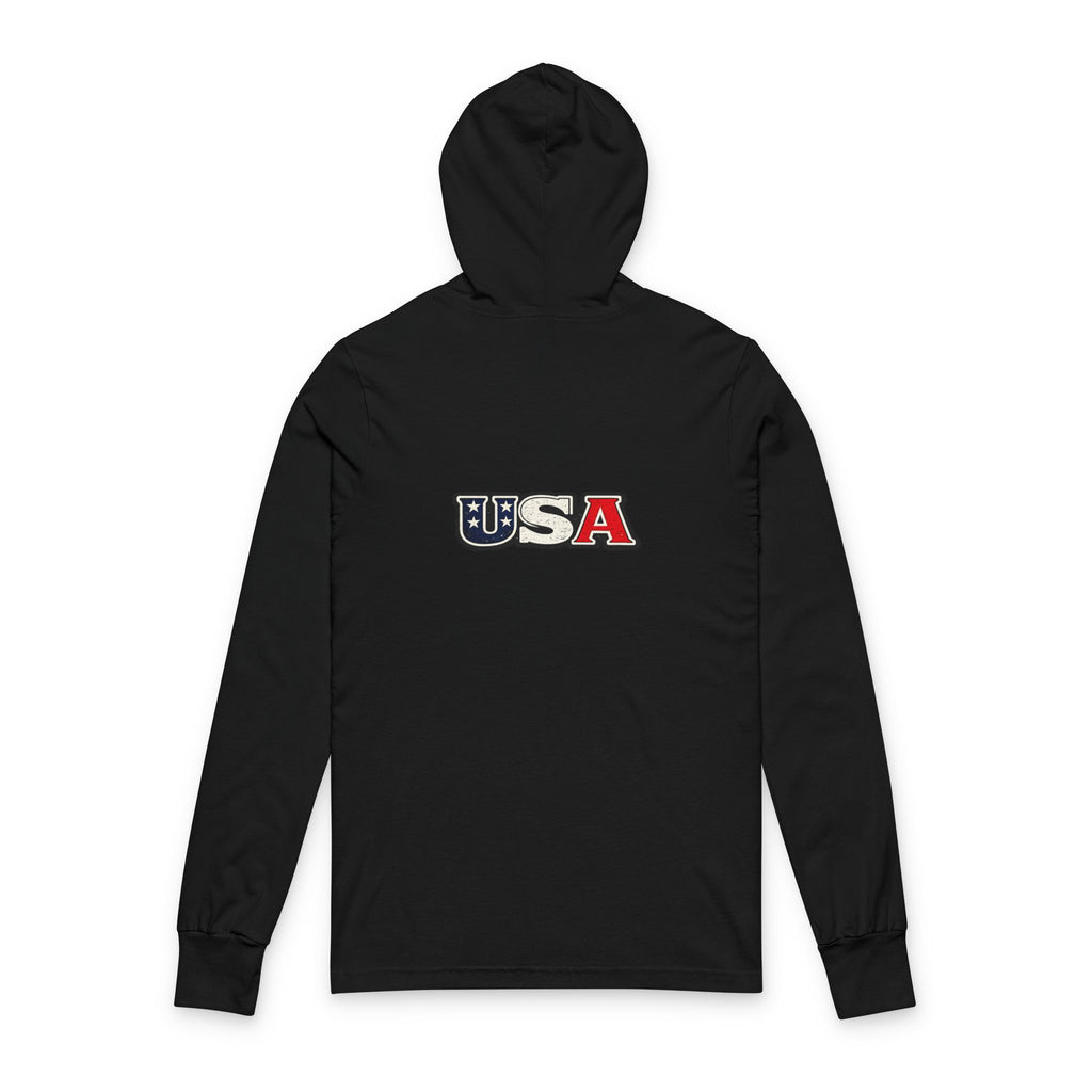 USA Shield Hoodie Tee -American Flag Long-Sleeve Hooded Shirt