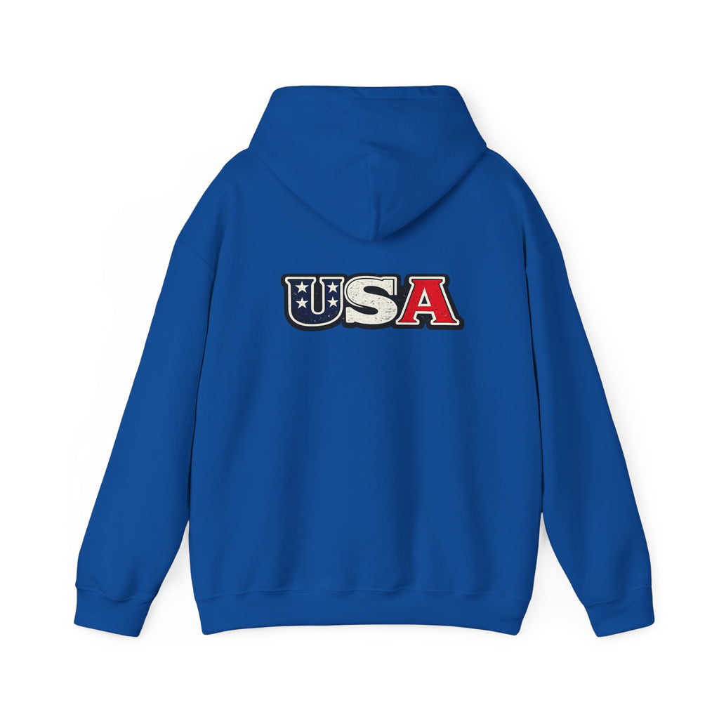 USA Shield Hoodie — American Flag Badge Pullover
