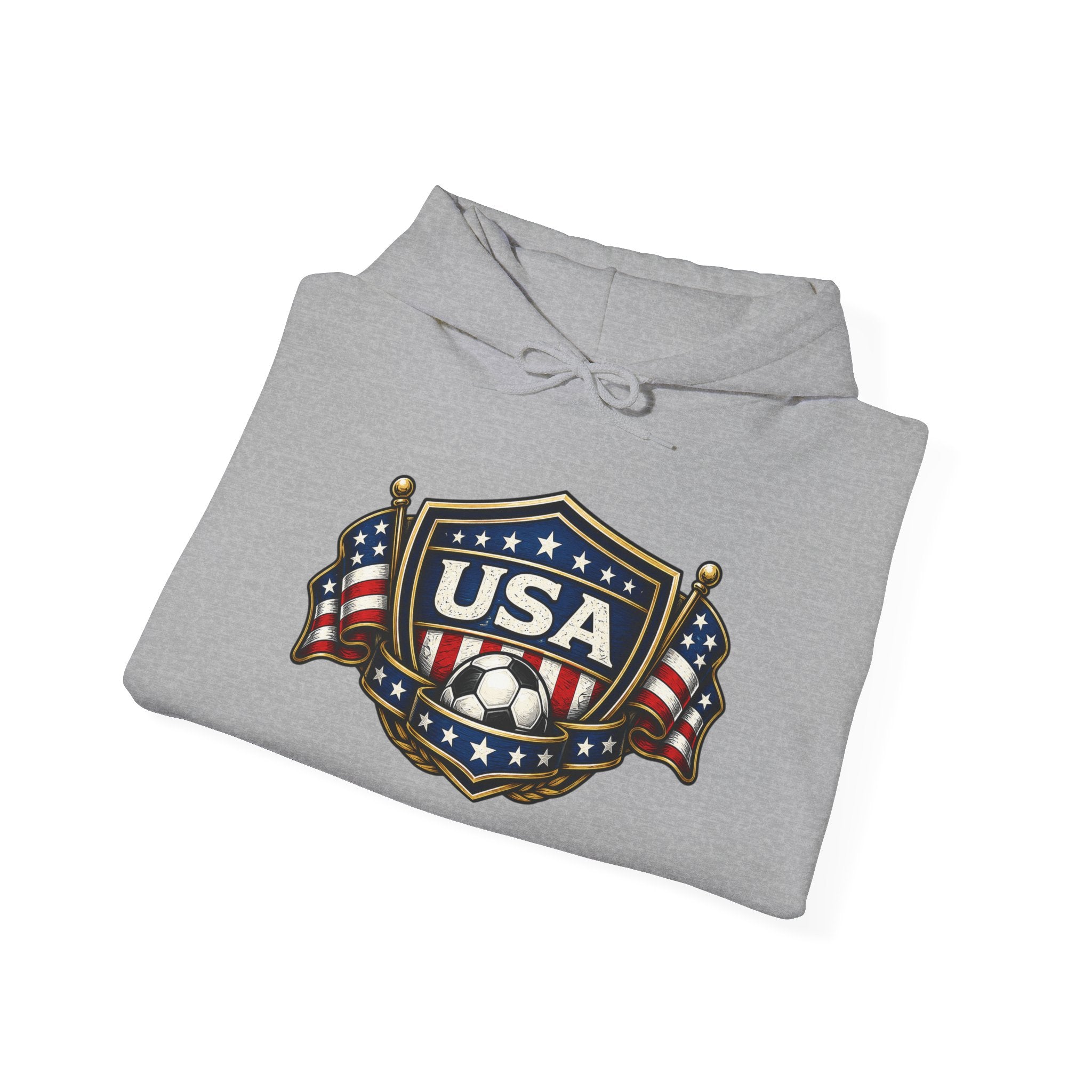 USA Shield Hoodie — American Flag Badge Pullover