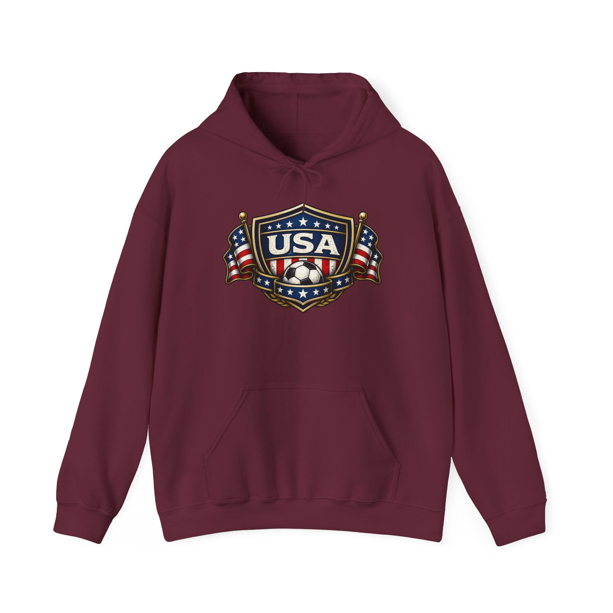 USA Shield Hoodie — American Flag Badge Pullover