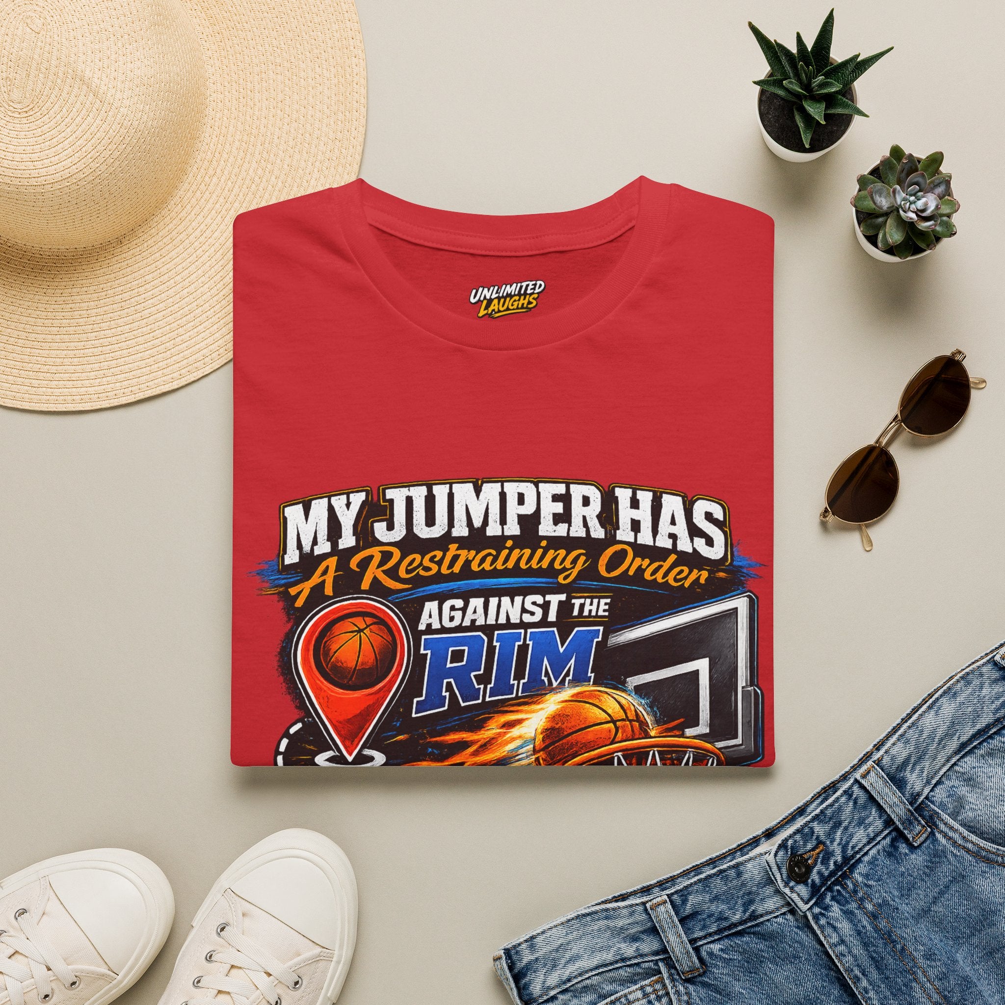 Basketball T‑Shirt — " Restraining Order Against The Rim"