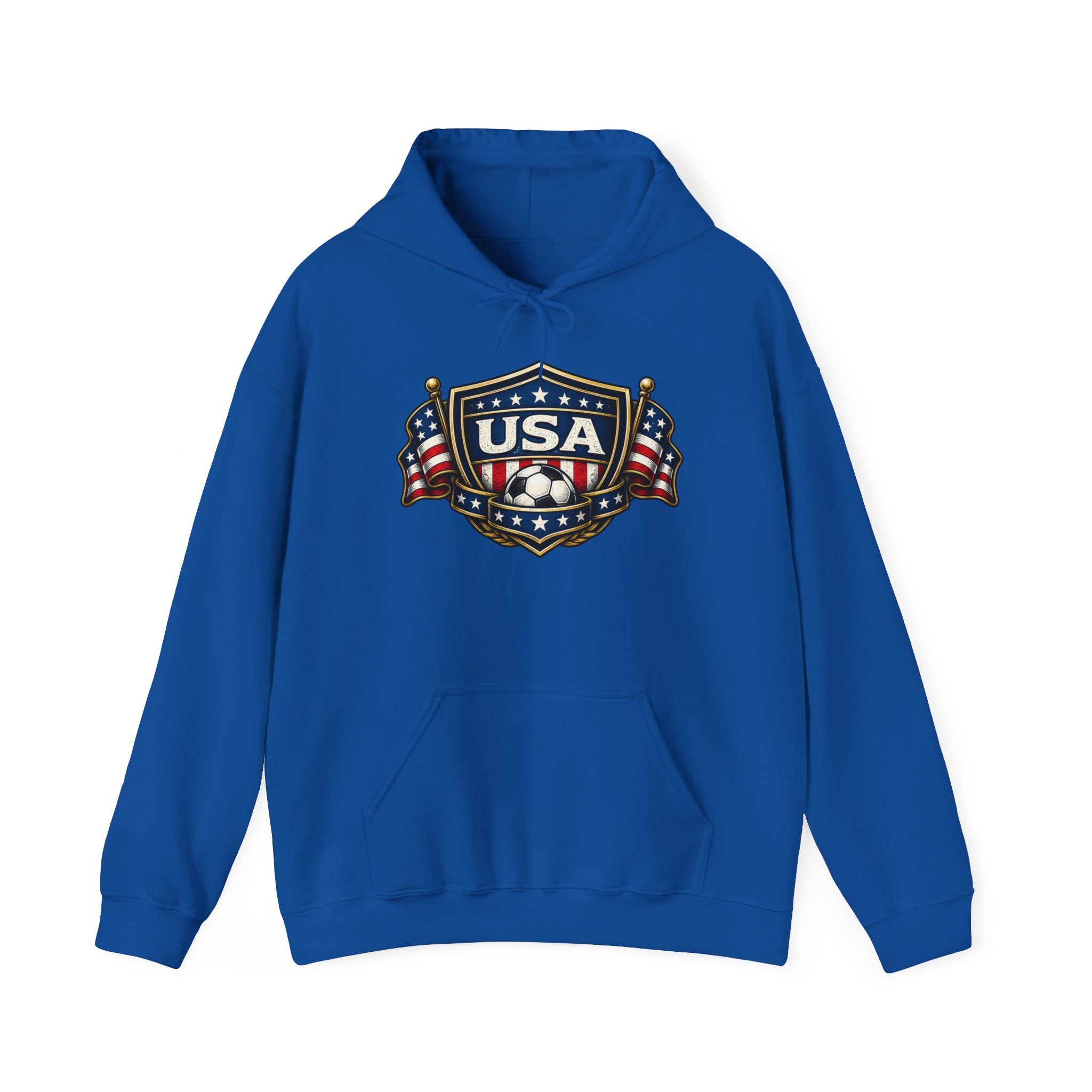 USA Shield Hoodie — American Flag Badge Pullover